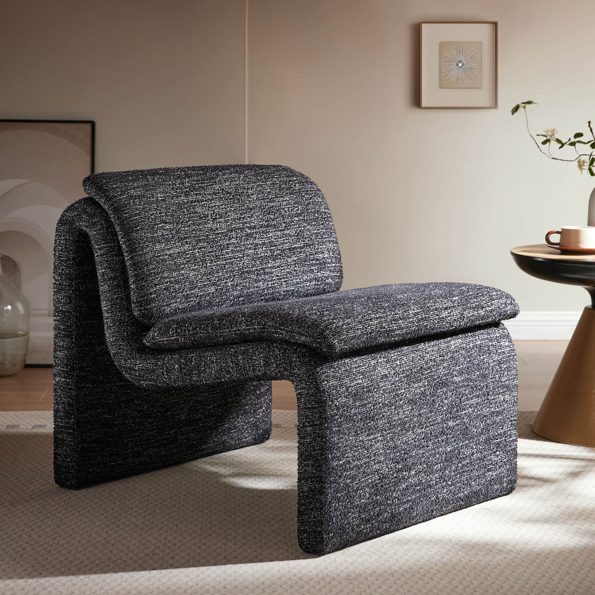 Dune Boucle Upholstered Armless Accent Chair by Modway - Charcoal
