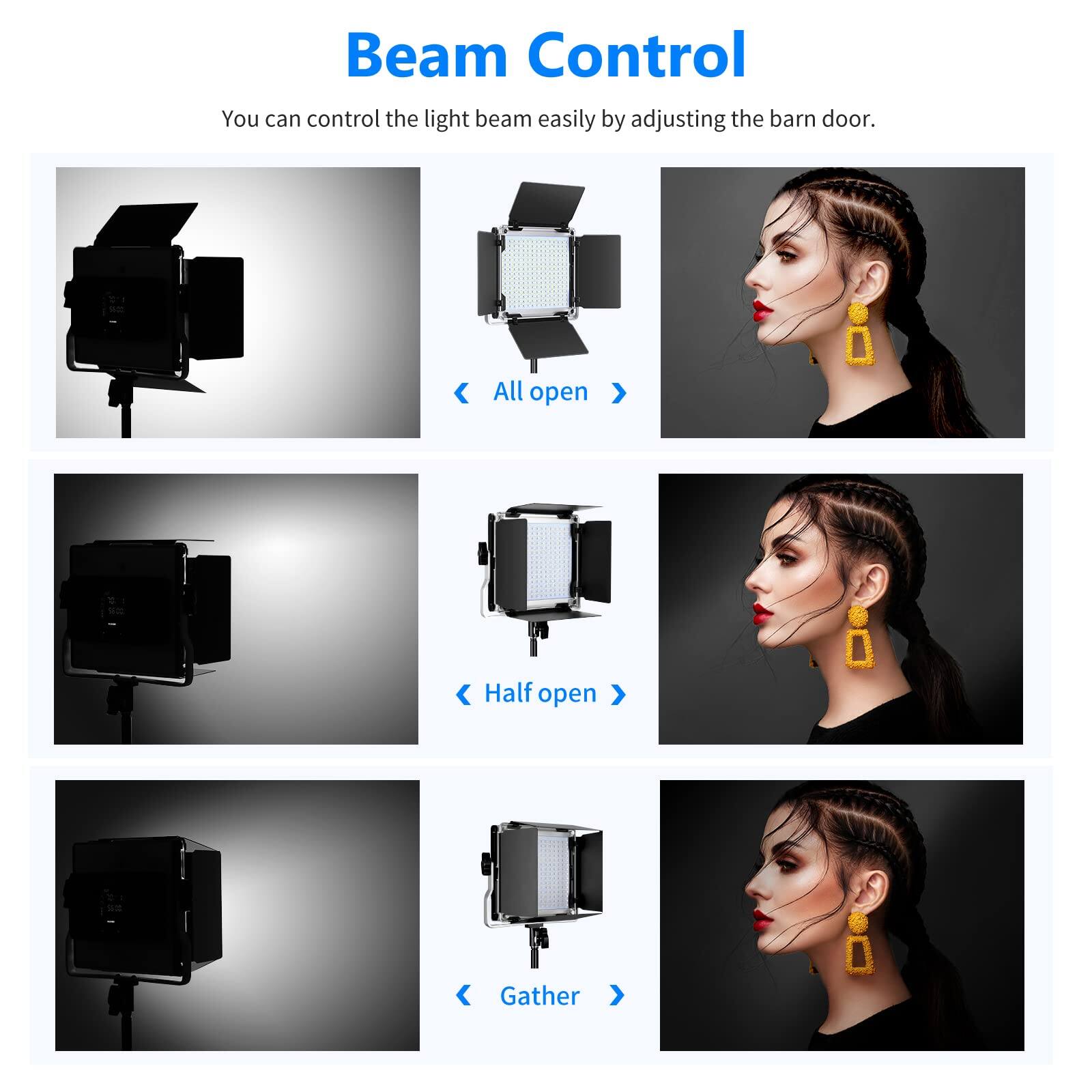 Beam Control

You can control the light beam easily by adjusting the barn door.

- All open
- Half open
- Gather