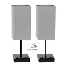 Oumilen - Grey Touch Control Nightstand Lamps Set of 2 with AC Outlets, Modern Bedside Table Lamps with Fabric Shade