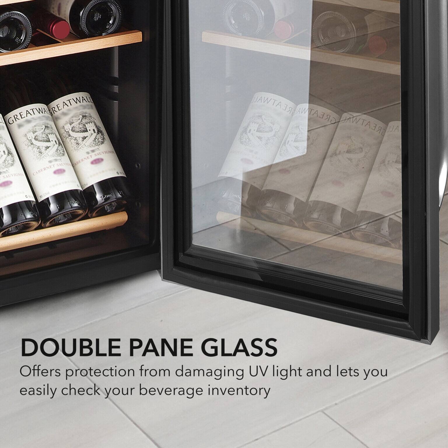 3 T DIOSOAMANAANE SRTEREN GREATWALL REATWALL SALVIONE SAV ABERNET SALVIONG CABERNET GREATWATREATWALL REATWALL GREATWA GREATWAL

DOUBLE PANE GLASS
Offers protection from damaging UV light and lets you easily check your beverage inventory