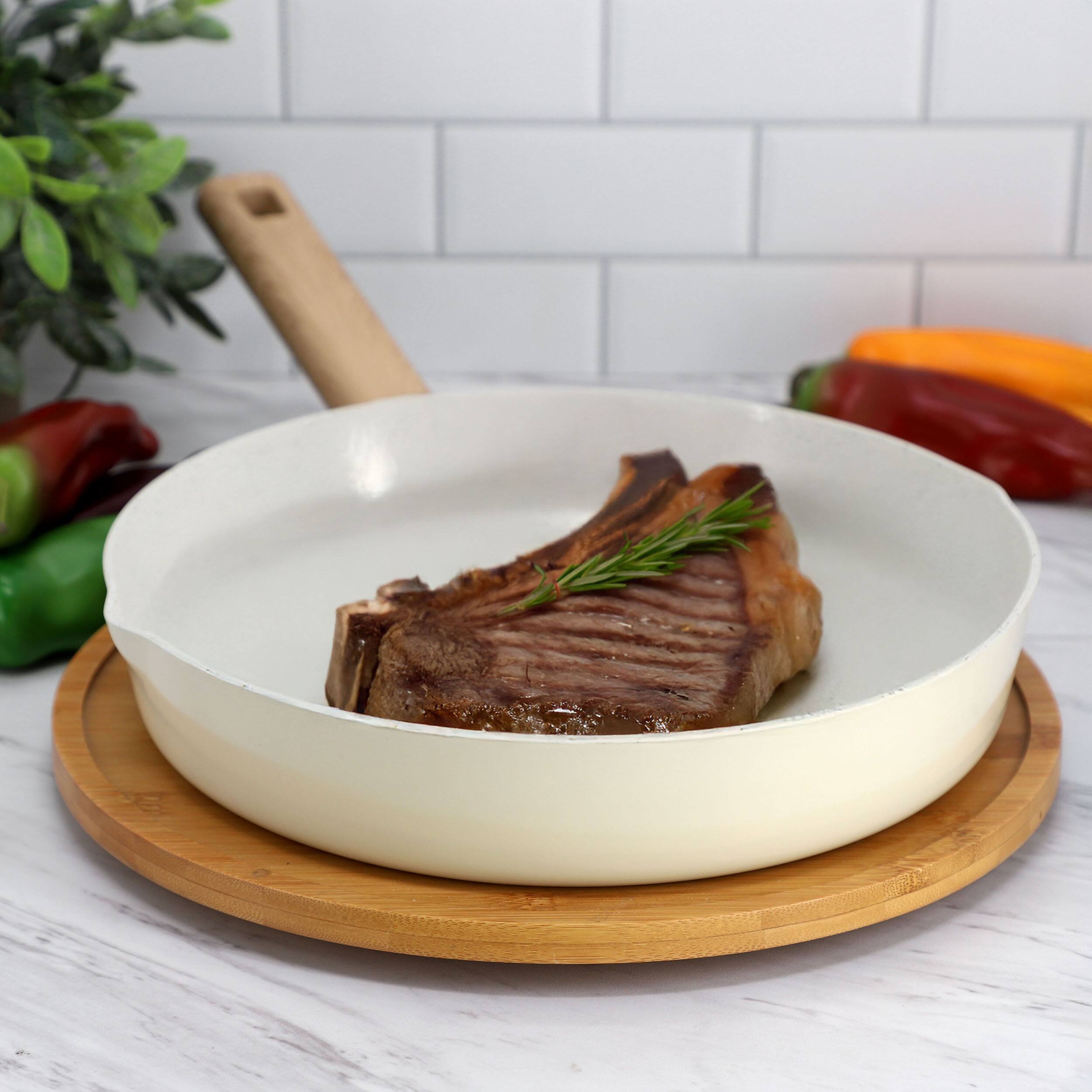 Alt View 5. Gibson - Gibson Home Marbleton Ceramic Nonstick Alumium 11 Inch Frying Pan in Cream - Cream.