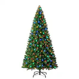 Sweetcrispy - Pre-lit Christmas Tree with Multi-Color LED Lights and Metal Base - Green