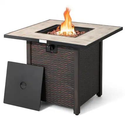 Front. SlickBlue - 30 Inch Square Gas Fire Pit Table with Ceramic Tabletop for Patio - Black.
