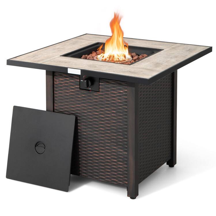 Front. SlickBlue - 30 Inch Square Gas Fire Pit Table with Ceramic Tabletop for Patio - Black.