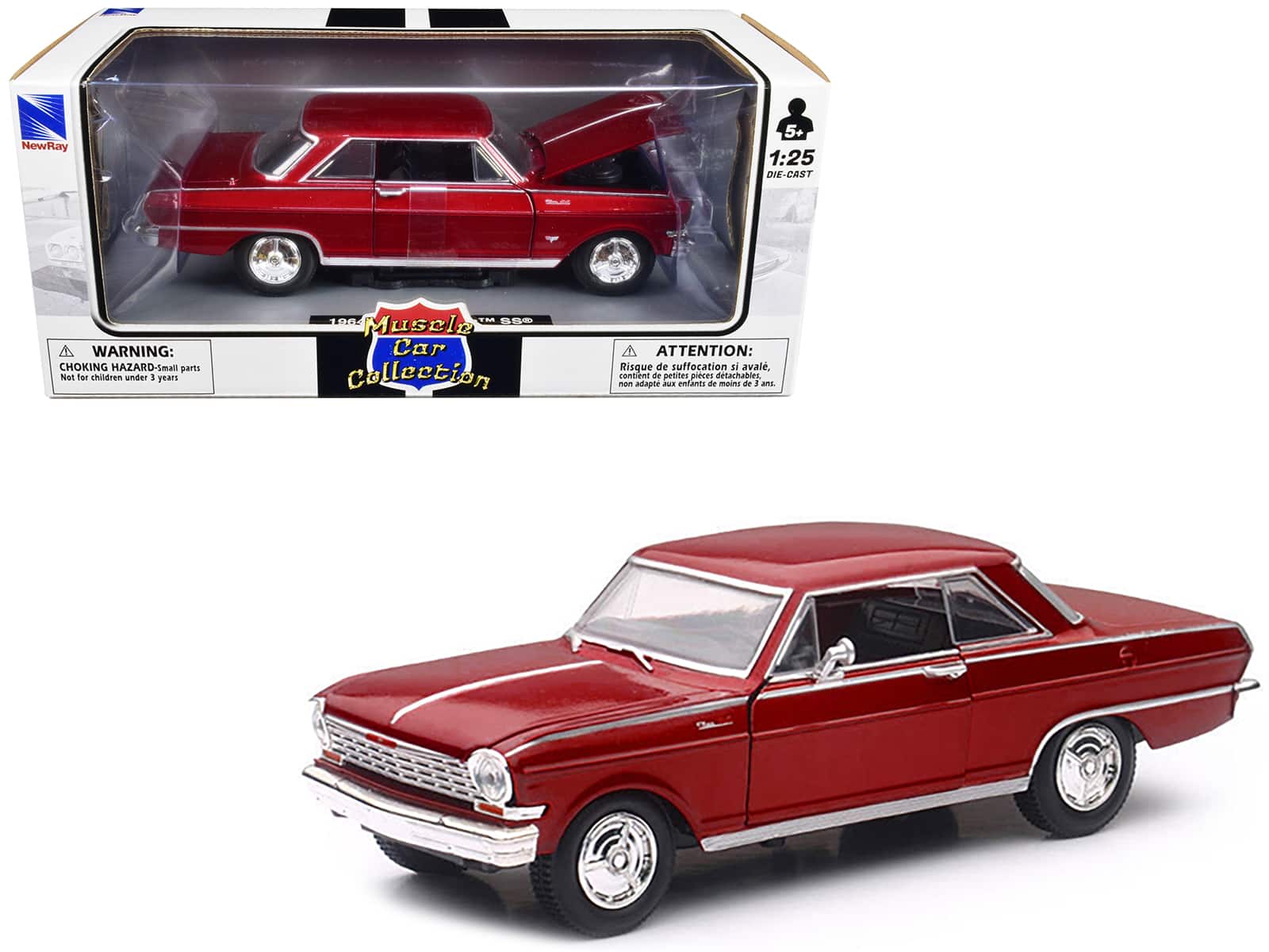 "1964 Chevrolet Nova SS Burgundy ""Muscle Car Collection"" 1/25 Diecast Model Car by New Ray" price history on PriceWatchPro