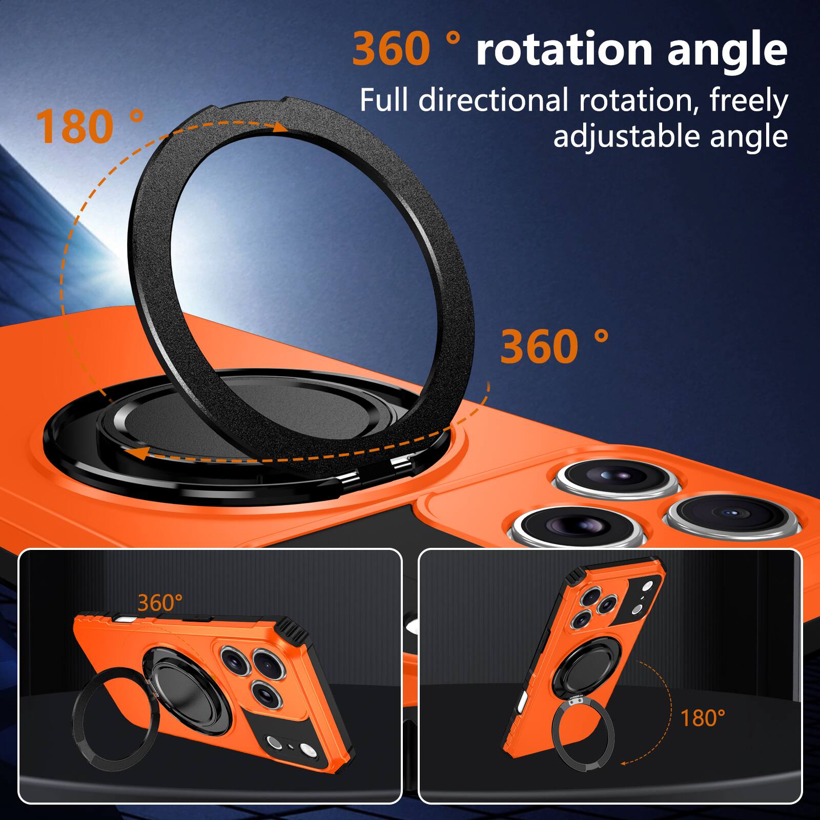 360° rotation angle  
Full directional rotation, freely adjustable angle  

180°  
360°  

360°  
180°