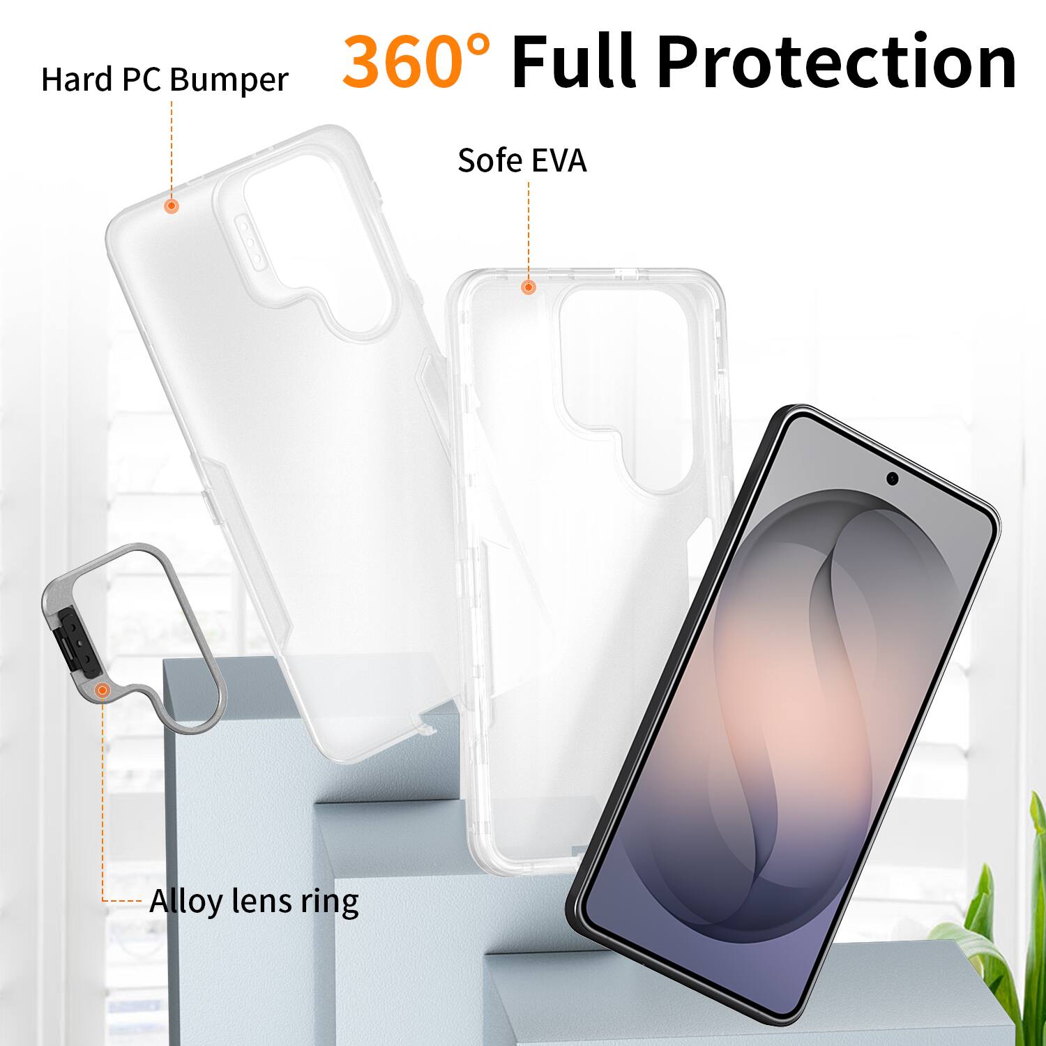 Hard PC Bumper 360° Full Protection Soft EVA Alloy lens ring
