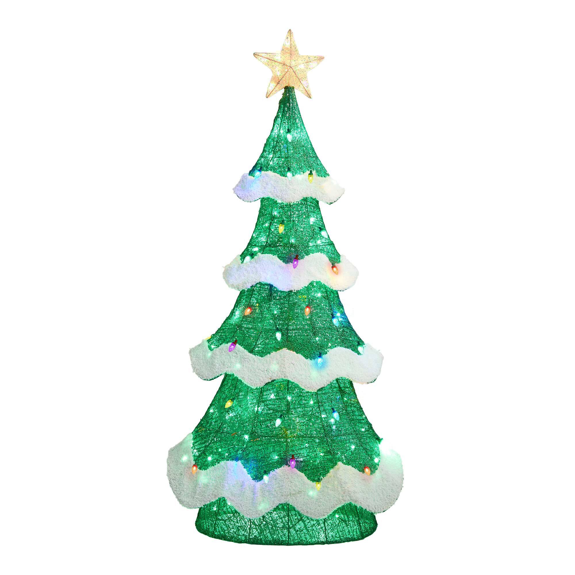 Angle. Glitzhome - 74.50"H Lighted 3D Mesh Christmas Tree with 261 LED Lights (KD) - Green.