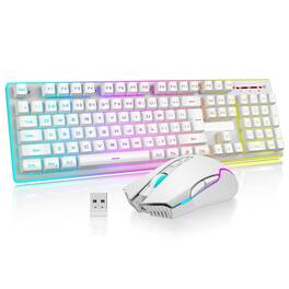 Earthley Blooms - K10 Wireless Gaming And Mouse Combo Rgb Backlit Rechargeable Mechanical Feel Anti ghosting With Pudding - Wireless - White