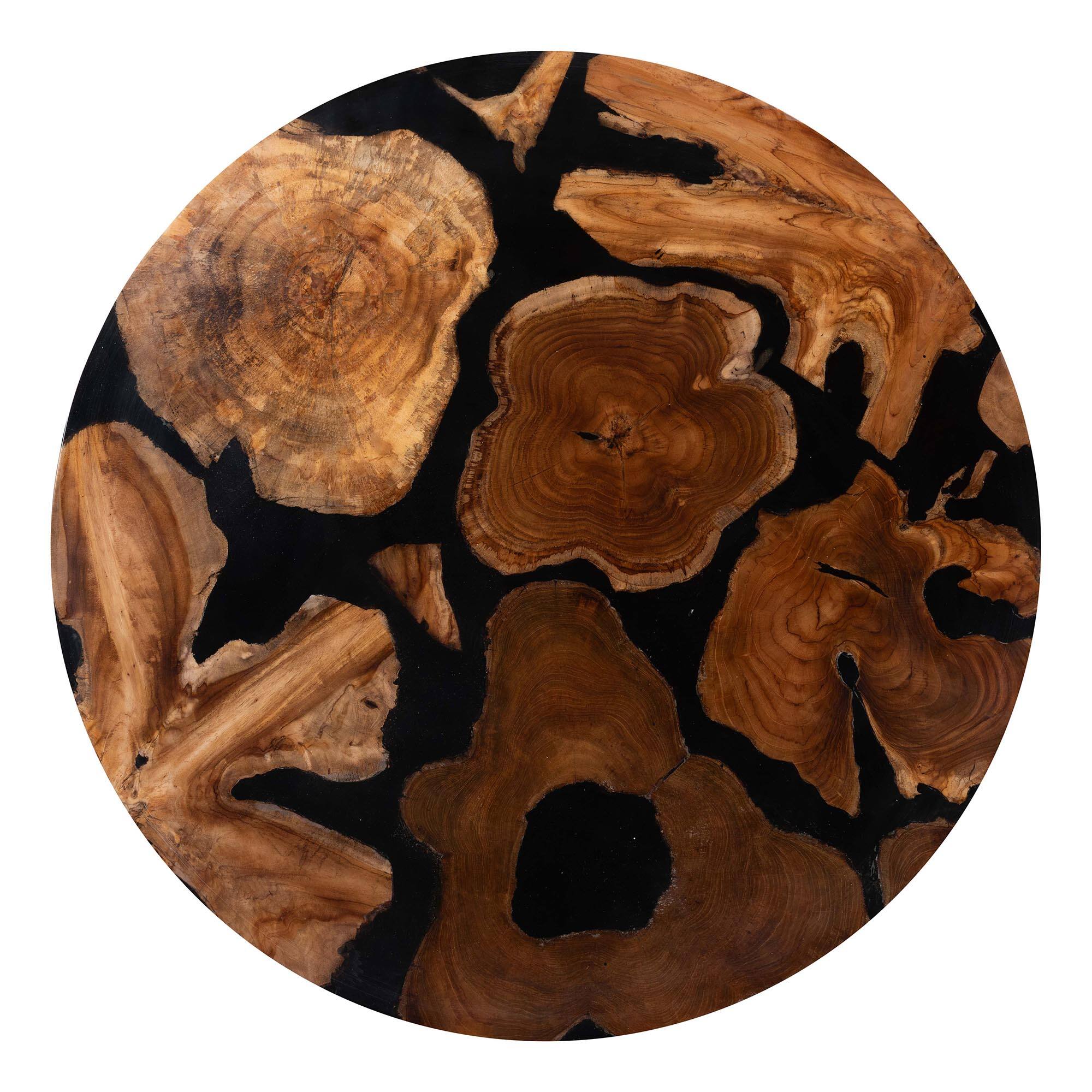 Back. bali & pari - Agata Wood and Epoxy Resin Coffee Table - Handcrafted Live Edge Teak Accent Table with Sculptural Base - Natural Brown/Black.