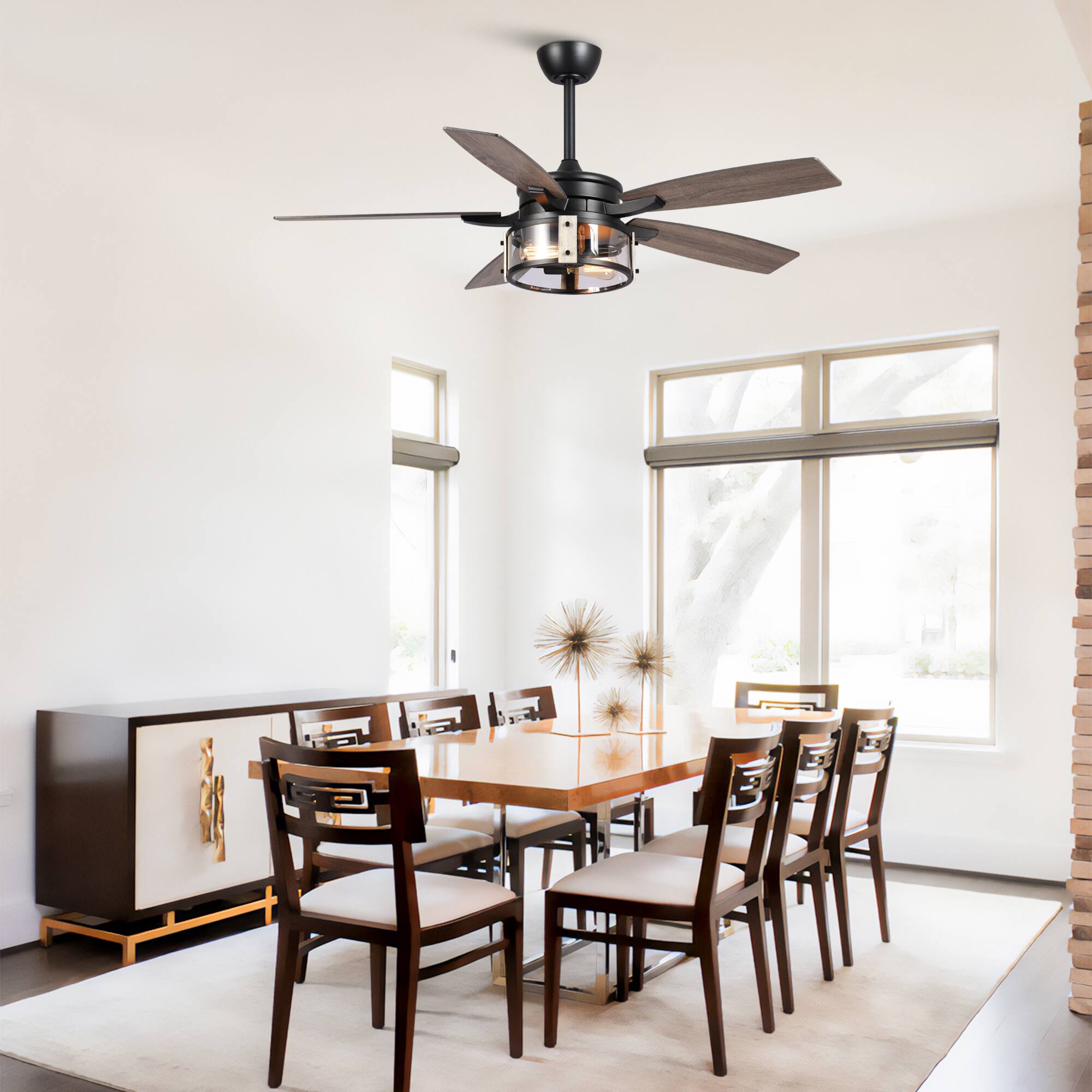 Back. Parrot Uncle - 52" Rustic Black Wood 5-Blade Indoor Ceiling Fan with Remote and Light Kit - Black.