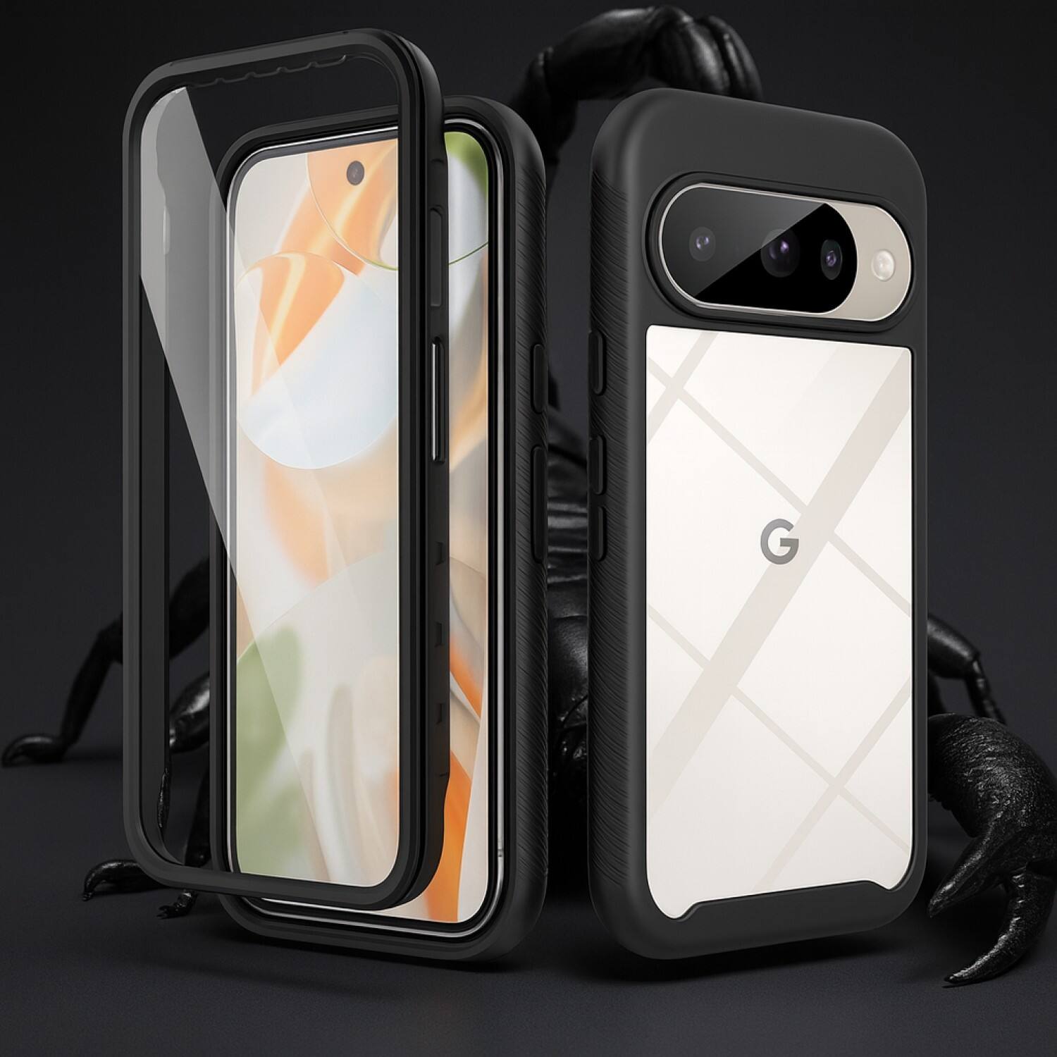 Angle. SaharaCase - Raider Series Grip Case for Google Pixel 10 & Pixel 10 Pro - Scorpion Black - Black.