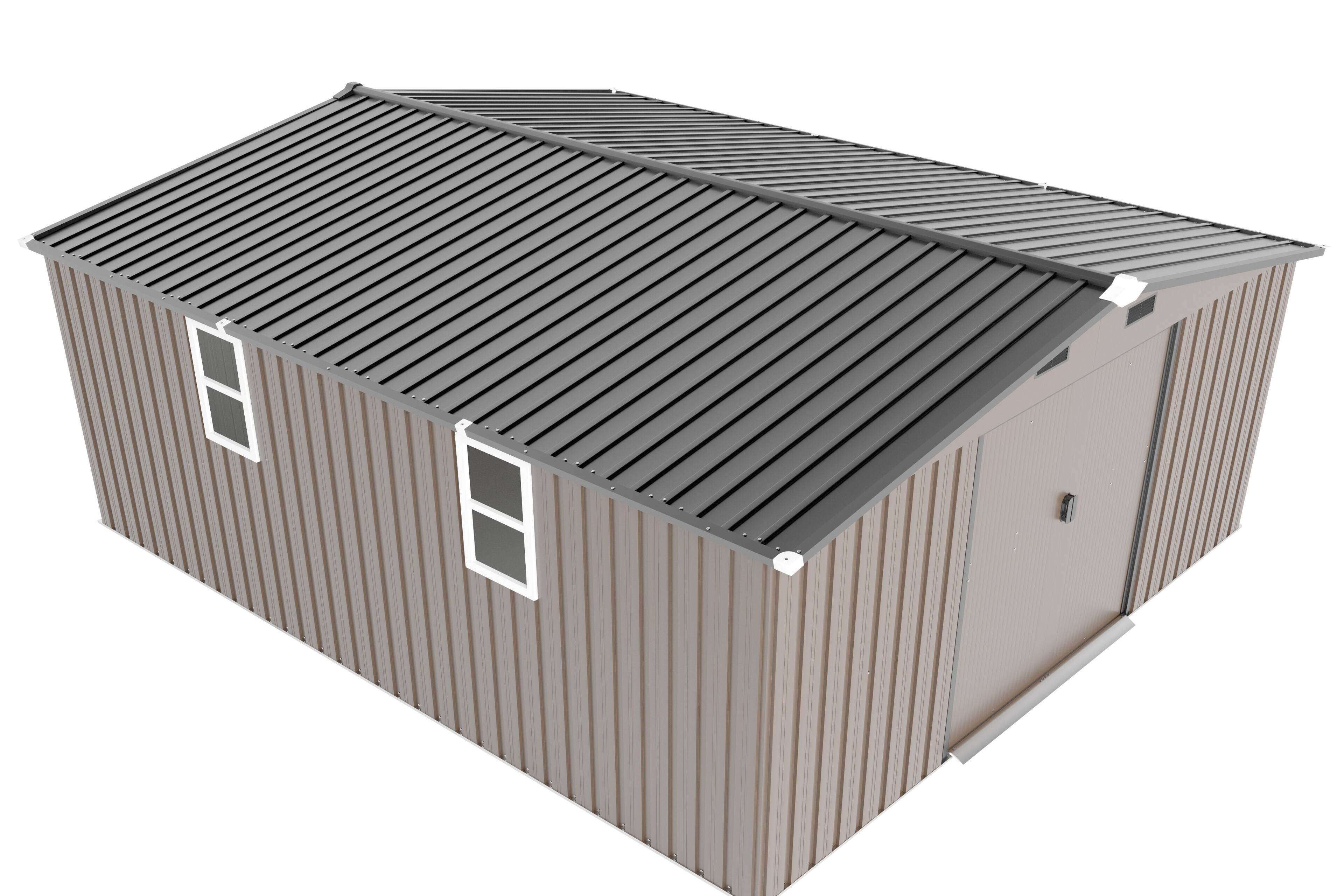 Alt View 6. Mondawe - 10x12 FT Outdoor Storage Shed with Color Steel Plate and Two Daylight Windows - Brown.