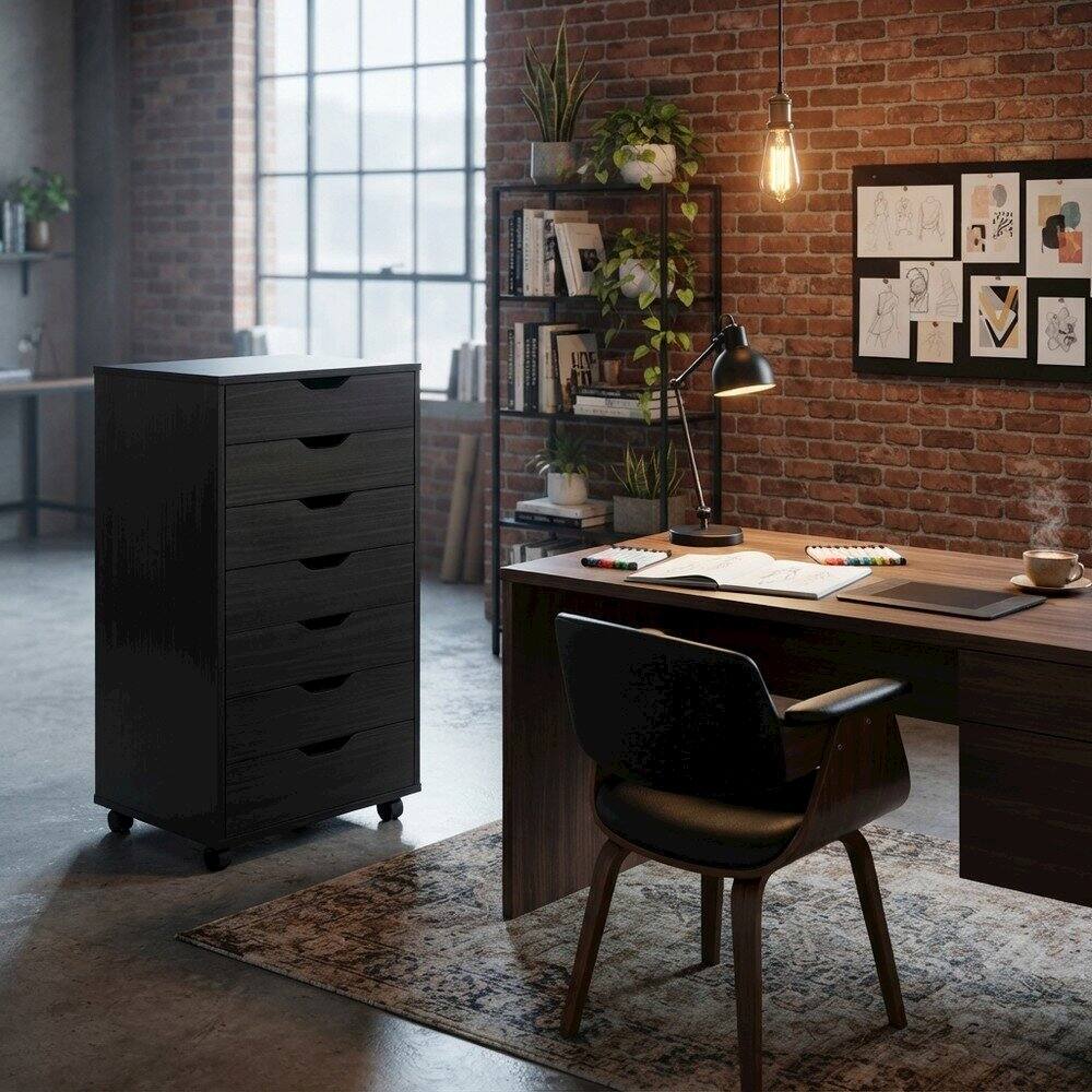 Alt View 3. FurniFact - Composite Wood Filing Cabinet with 7 Drawers - Black.