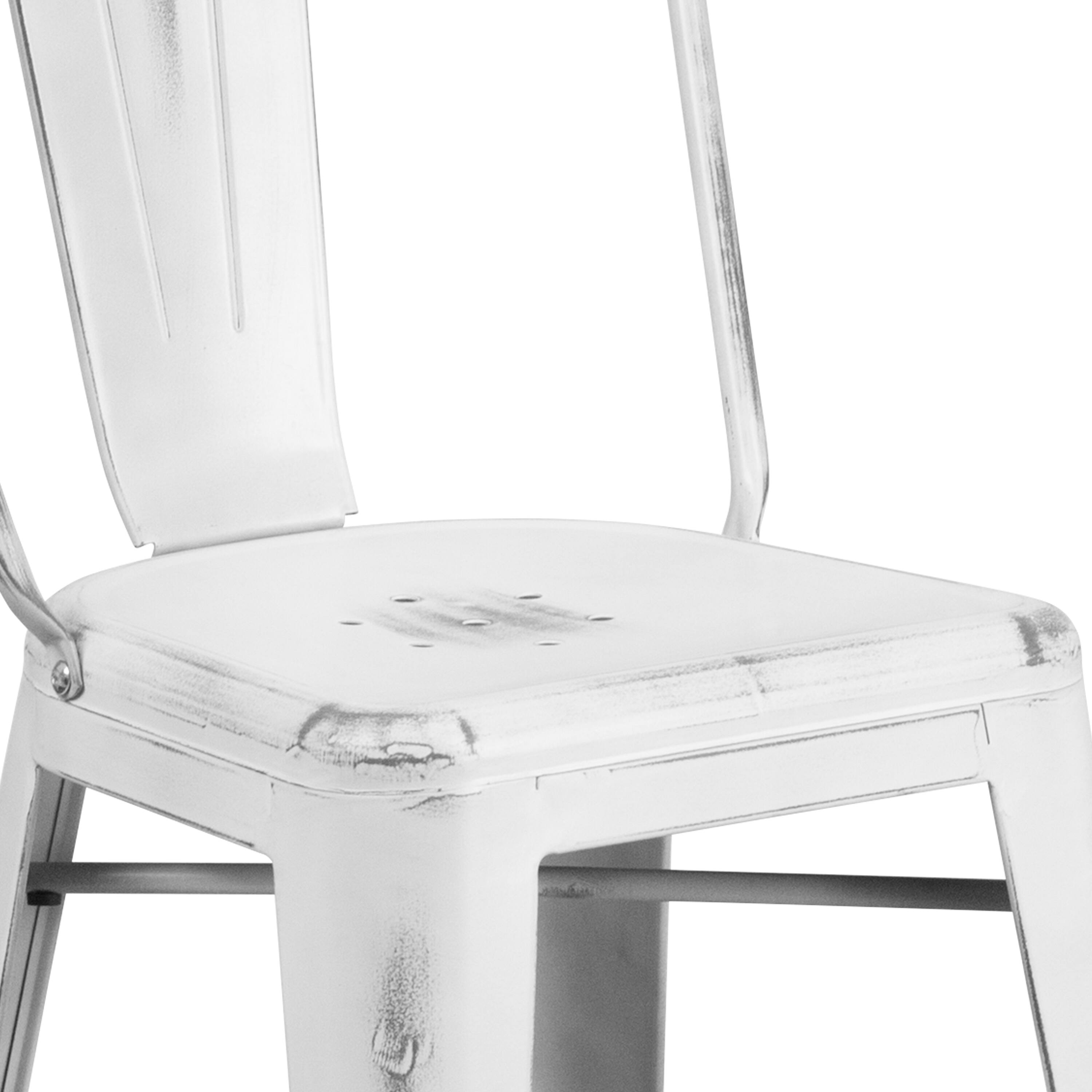 Alt View 9. Emma + Oliver - Commercial Grade 24"H Distressed Metal Indoor-Outdoor Counter Stool with Back - White.