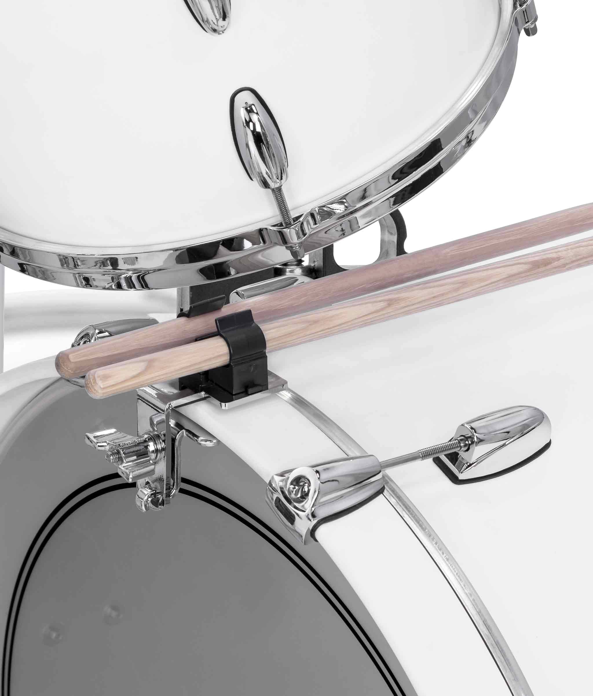 Left. Gibraltar Hardware - Bass Drum Stick Caddy, Hoop Mounted Drumstick Clips, Fits Common-Size Drumsticks, Creates Easy Access for Backup Sticks.
