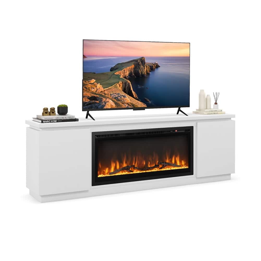 Pefilos - Fireplace TV Stand for TVs up to 80 Inch with 3 Adjustable Shelves, Entertainment Center, TV Cabinet - White