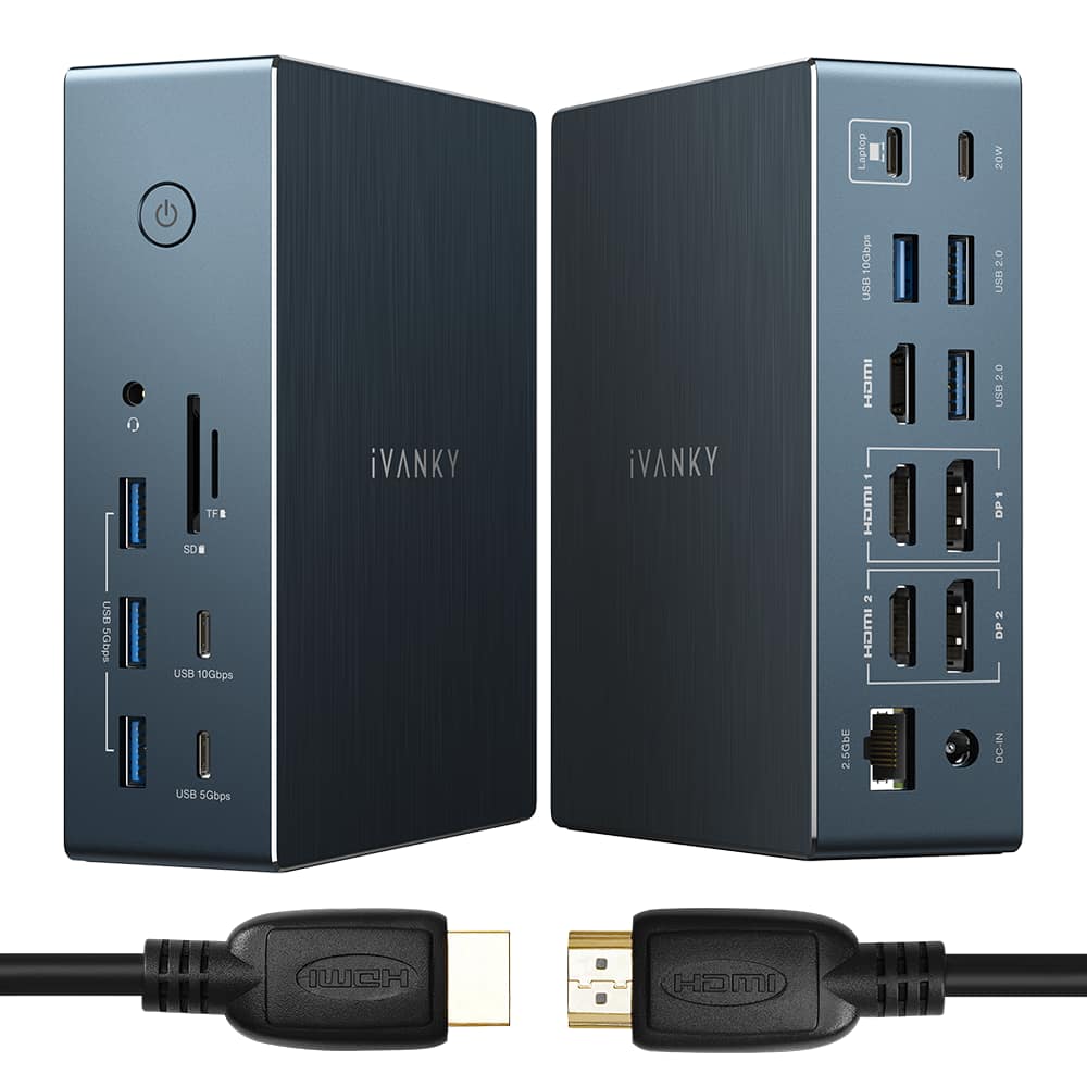 iVANKY - FusionDock 20 in 1 Triple 4K@60Hz DisplayLink Docking Station for MacBook Pro with 180W Power Adapter with HDMI cable - Black