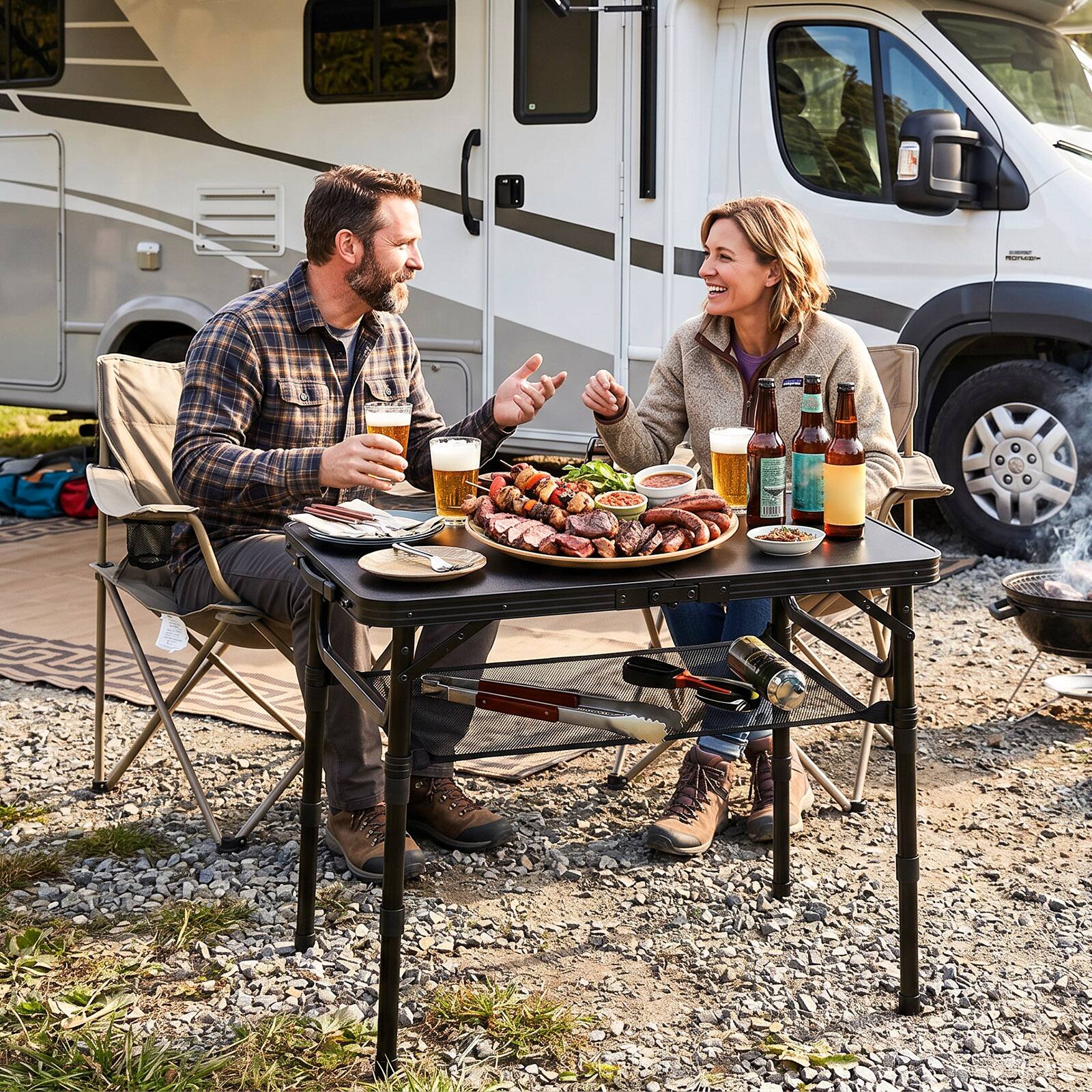 Gymax 2 FT Small Folding Camping Table w/3 Adjustable Heights