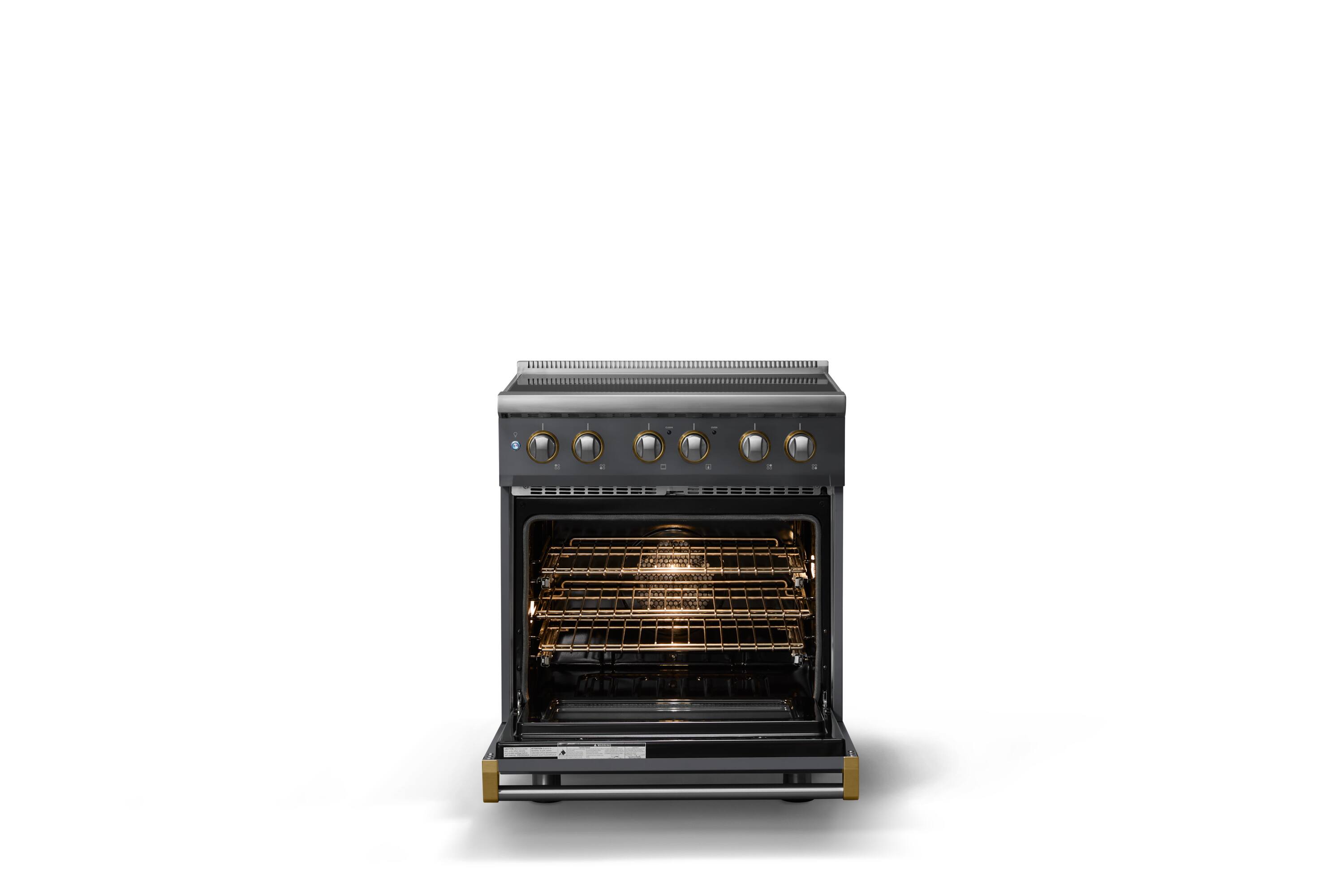 Alt View 2. Viking - 30 in. Wide 4 Elements Pro 5 Series 4.7 Cu. Ft. Freestanding Induction Convection Range - Cast Black w. Brushed Brass - Cast Black.