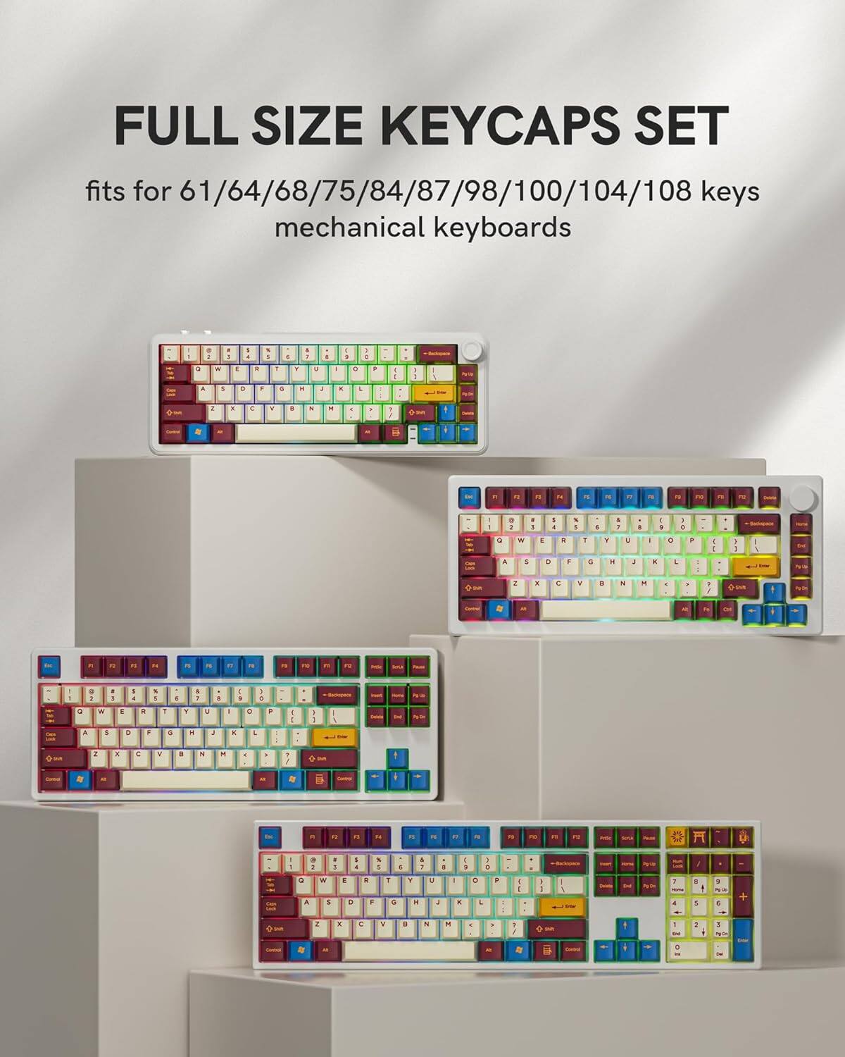 FULL SIZE KEYCAPS SET  
fits for 61/64/68/75/84/87/98/100/104/108 keys mechanical keyboards