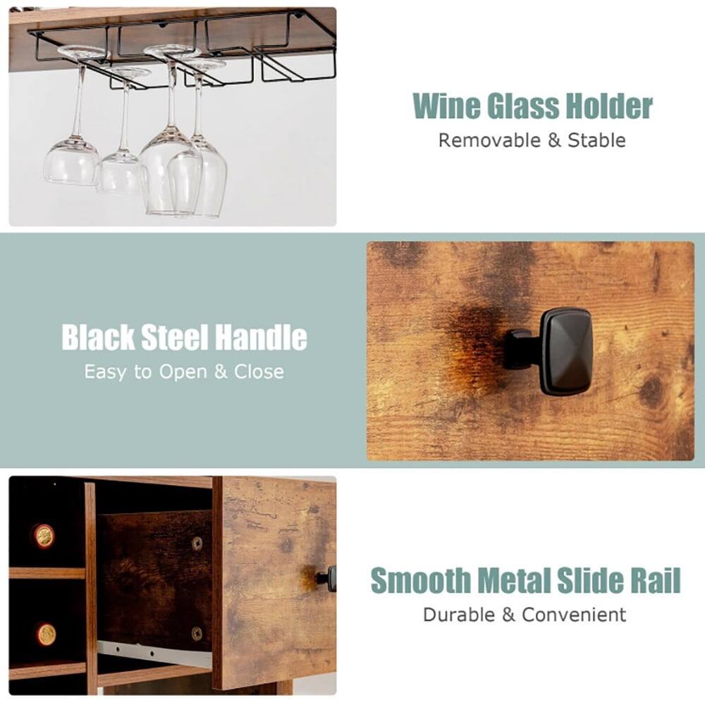 Wine Glass Holder  
Removable & Stable  

Black Steel Handle  
Easy to Open & Close  

Smooth Metal Slide Rail  
Durable & Convenient