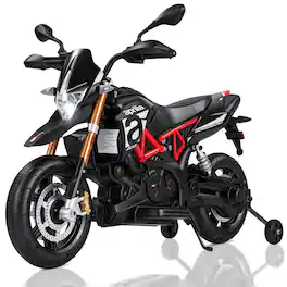 Wisairt - 12V Kids Electric Motorcycle Ride On Toy with Trunk, Music, USB, Bluetooth, 4.5km/h, for Ages 3-6 - Black