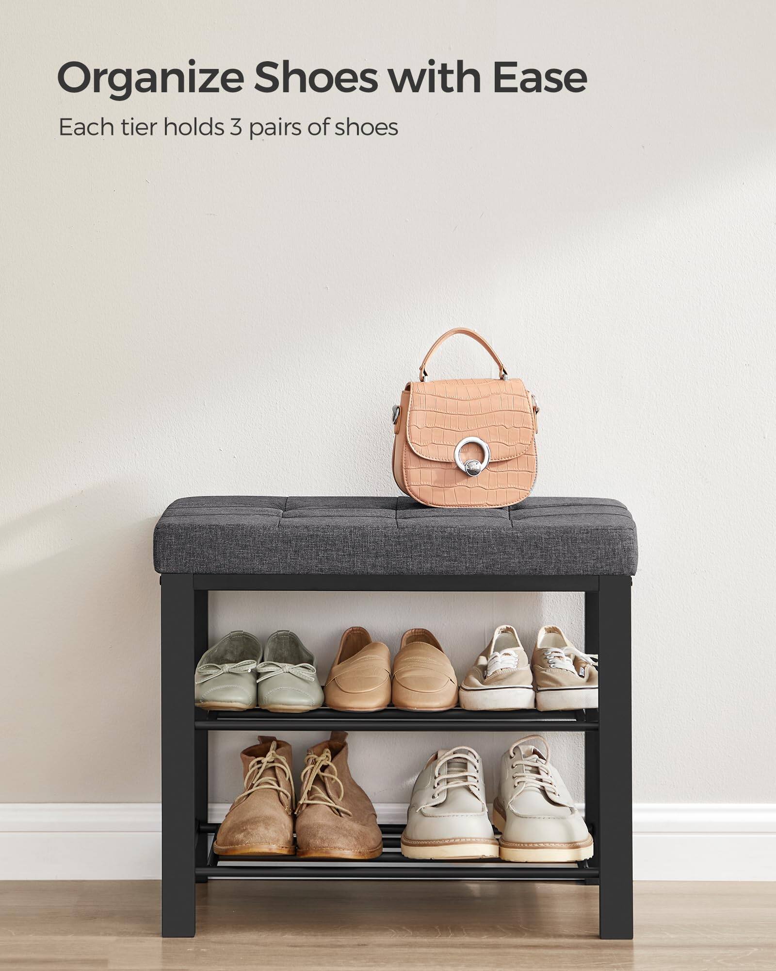 Organize Shoes with Ease  
Each tier holds 3 pairs of shoes