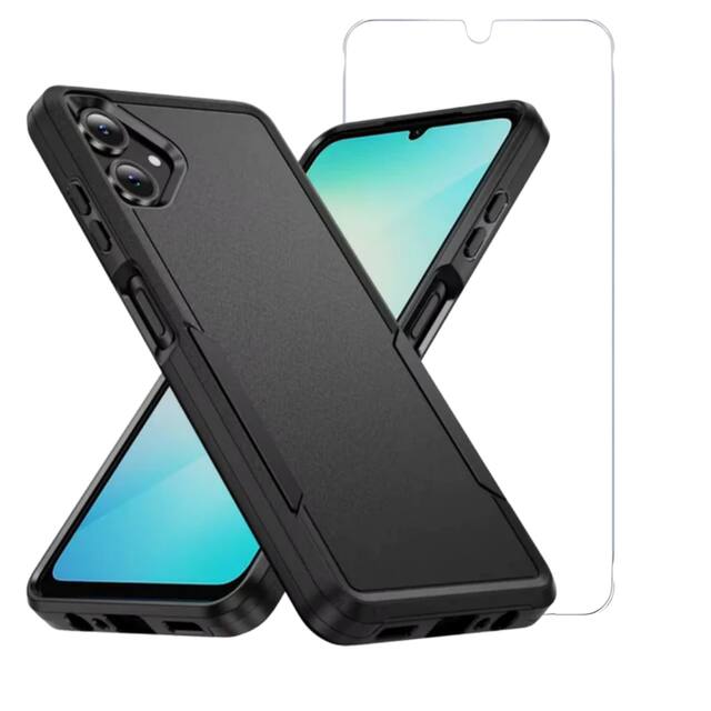 Front. Entronix - Entronix Galaxy A06 Compatible Bundle - Soft-Touch Dual-Layer Case with Clear Screen Protector - Black.