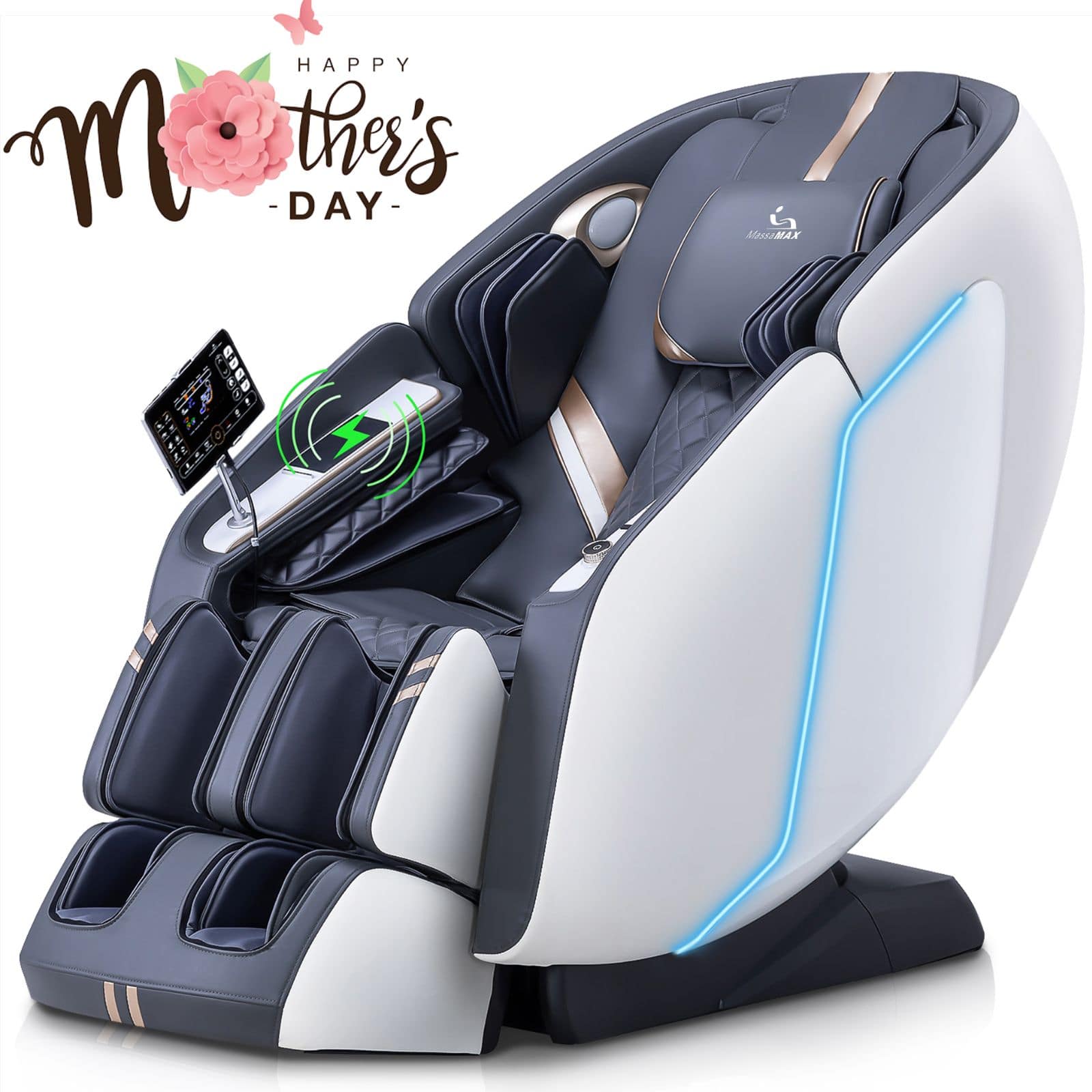 MassaMax - MT398 4D Massage Chair Full Body Stretch,Zero Gravity with Heat Therapy,Extended Footrest,Foot Rollers - White