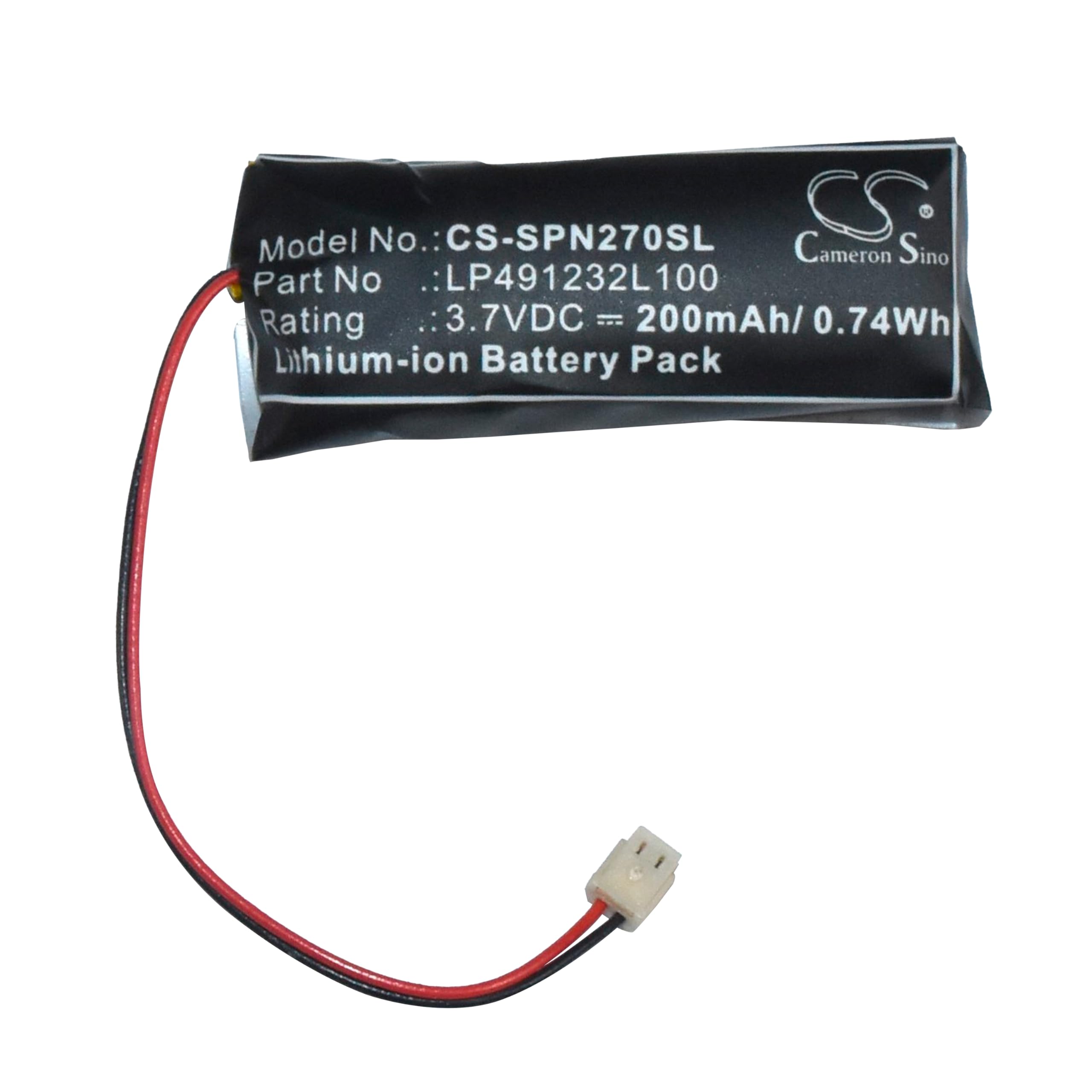 Model No.: CS-SPN270SL  
Part No.: LP491232L100  
Rating: 3.7VDC = 200mAh / 0.74Wh  
Lithium-ion Battery Pack