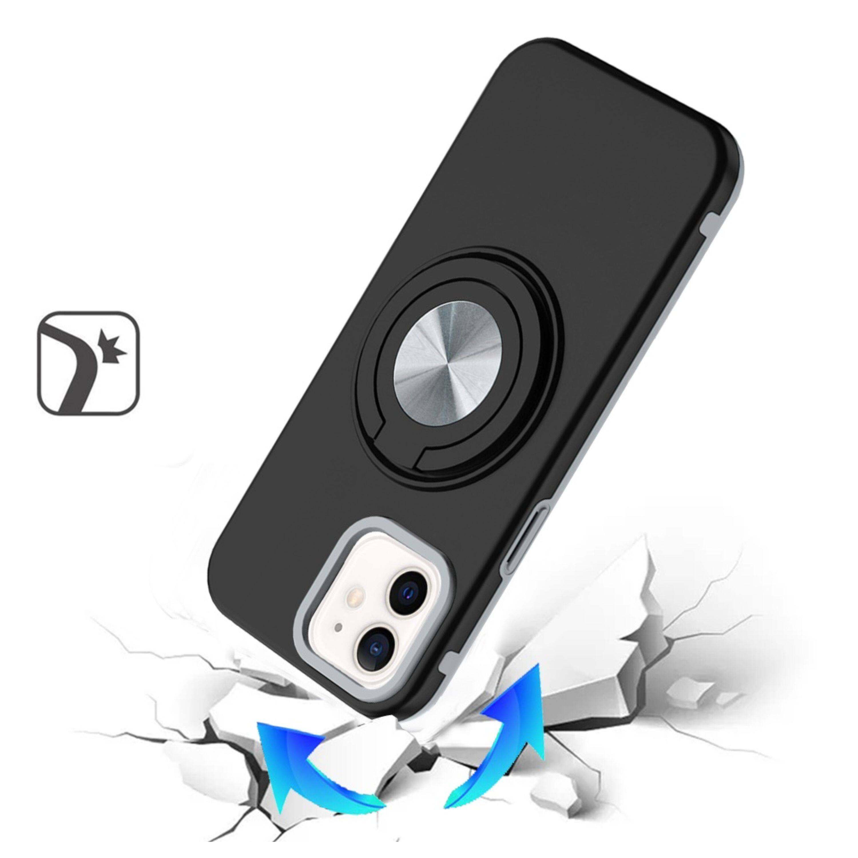 Left. Kitcheniva - Solid Rugged Shockproof Phone Case With 360 Stand Tempered Glass For iPhone 12/12 Pro Black - Black.