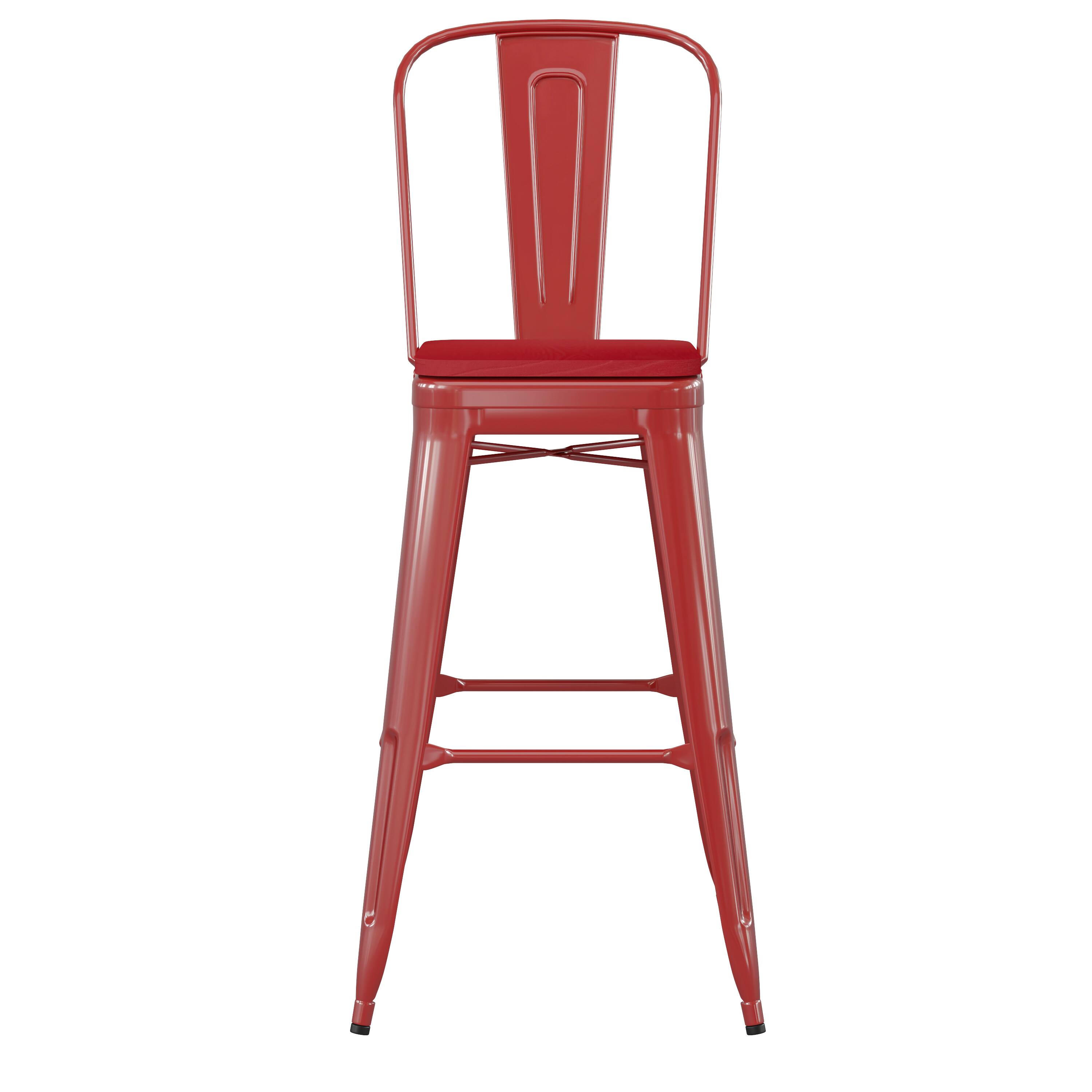 Alt View 10. Emma + Oliver - Kam Metal Indoor-Outdoor Stool with Removable Back and All-Weather Polystyrene Seat - Red Seat/Red Frame.