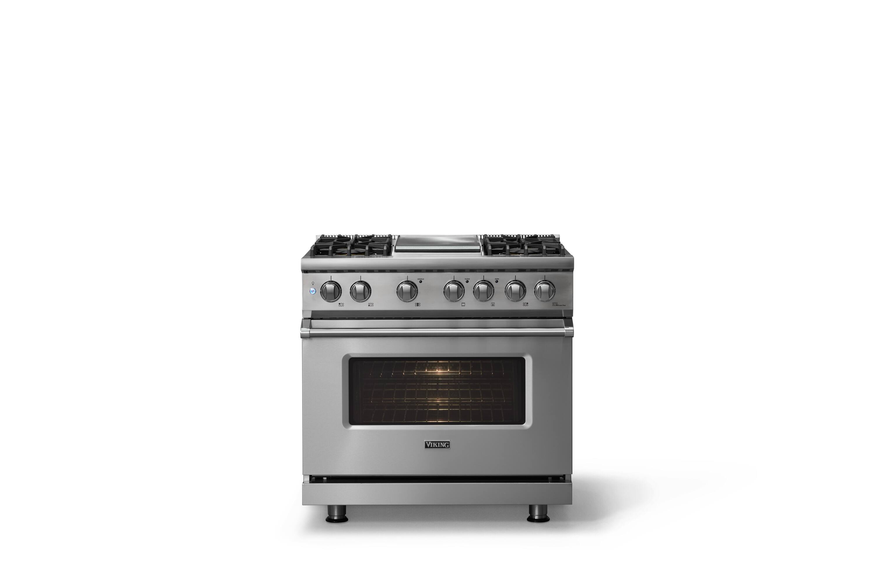 Alt View 1. Viking - 36"W. Pro5S 5.6 Cu. Ft. Freestanding Self-Clean Sealed 4B LP Dual Fuel Convection Range/Grdl-Stainless Steel - Stainless Steel.