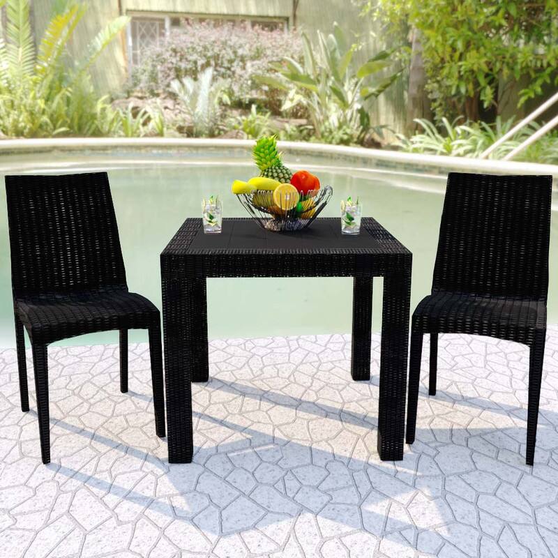 Left. LeisureMod - Mace Weave Design 31Inch Outdoor Dining Table, Weather-Resistant Patio Accent Table, Modern Backyard Furniture - Black.