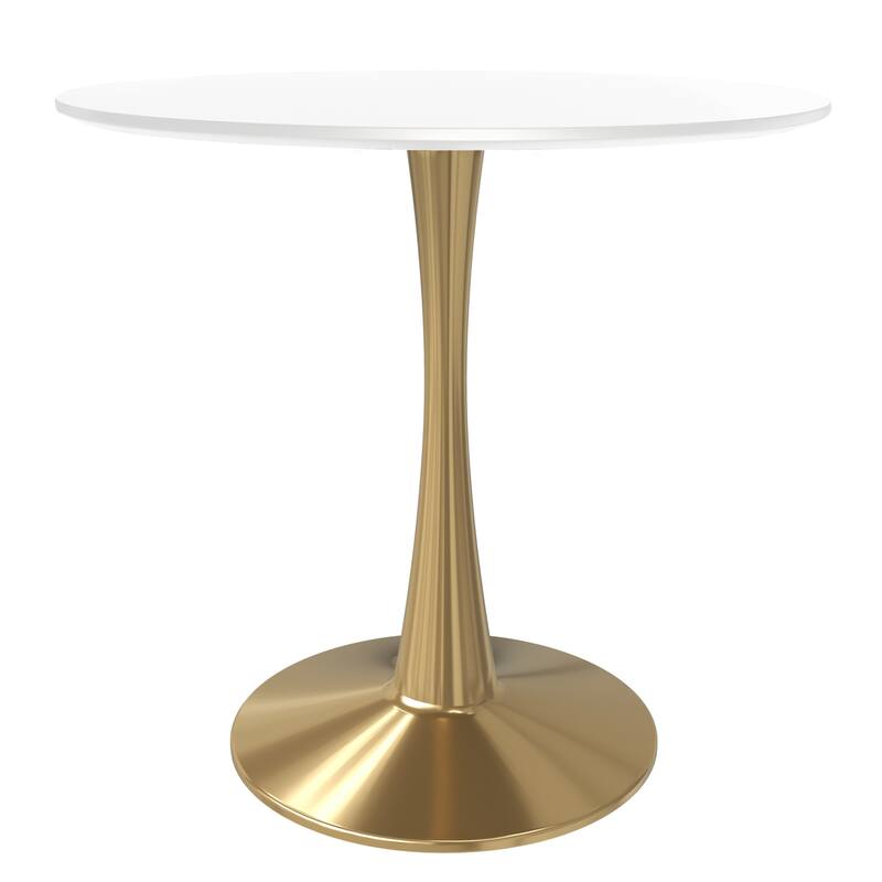 Alt View 1. LeisureMod - Bristol 24" Round MDF/Sintered Stone Dining Table, Modern Pedestal Base - Scratch-Resistant Kitchen & Cafe Table - MDF - White.