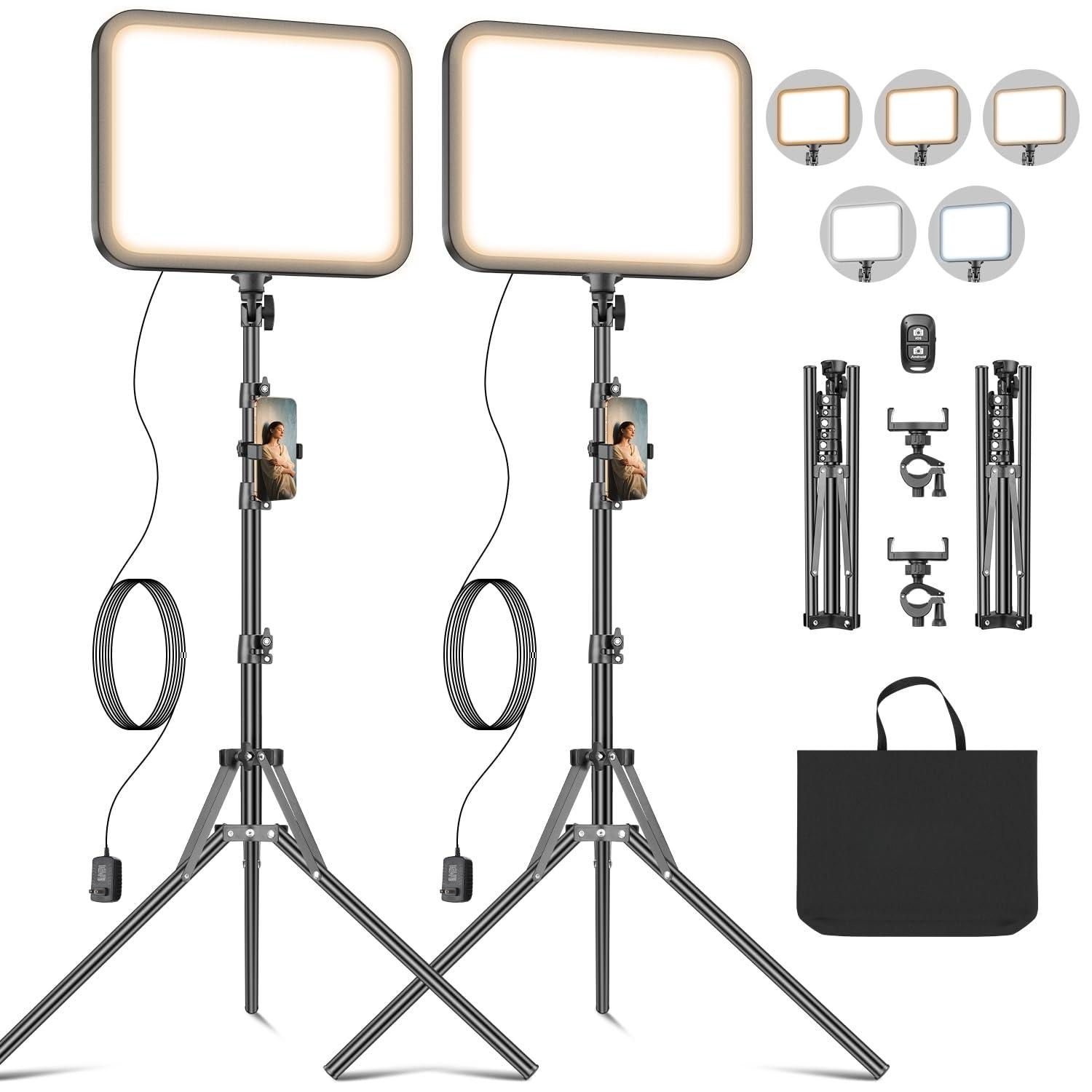 Reds Spade - Torjim LED Video Light Kit High Brightness Lighting Modes 3000 6500K Studio Lights Tripod Stand Phone - Default