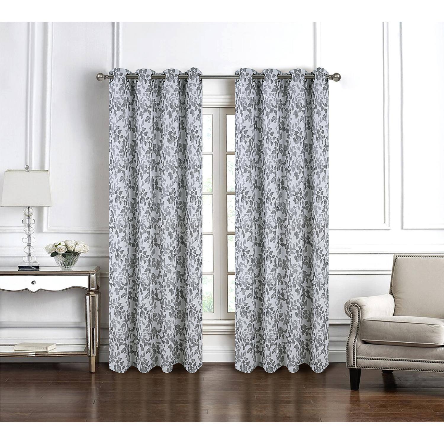 Angle. RT Designers Collection - RT Designer Collection Brent Jacquard Luxurious Decorative Grommet Curtain Panel 54" x 84" Silver - Silver.