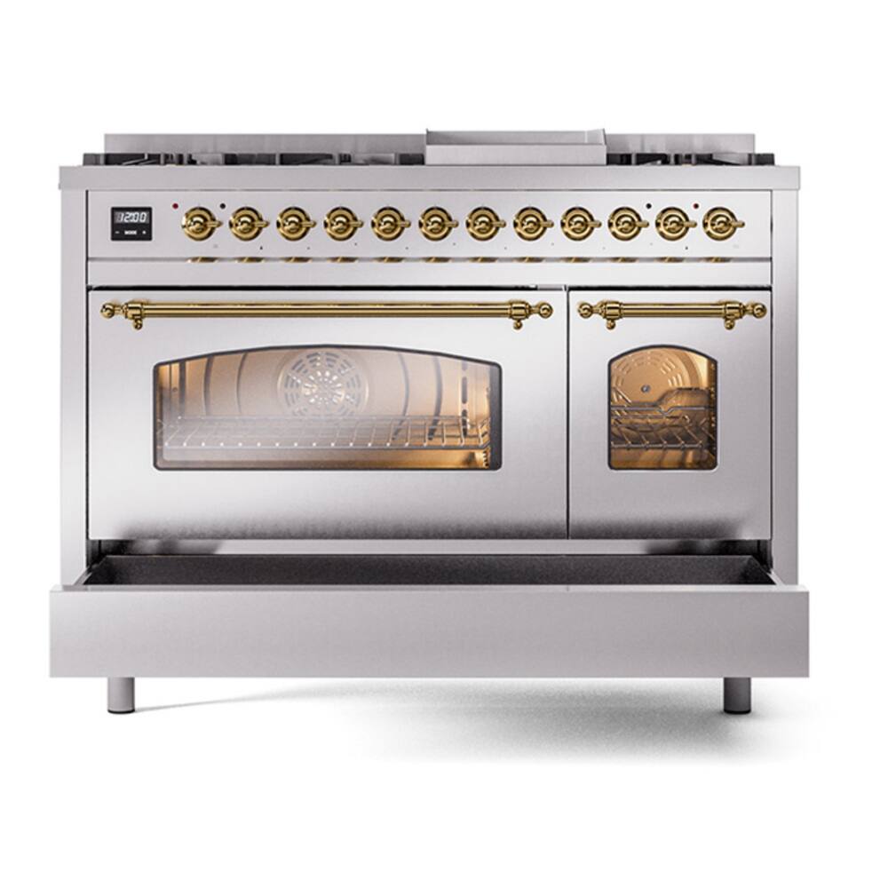 Alt View 8. ILVE - ILVE Professional Plus II Series 48 in. Dual Fuel Range with 8 Sealed Burners + Griddle (Natural Gas, Satin Trim) - Stainless Steel.