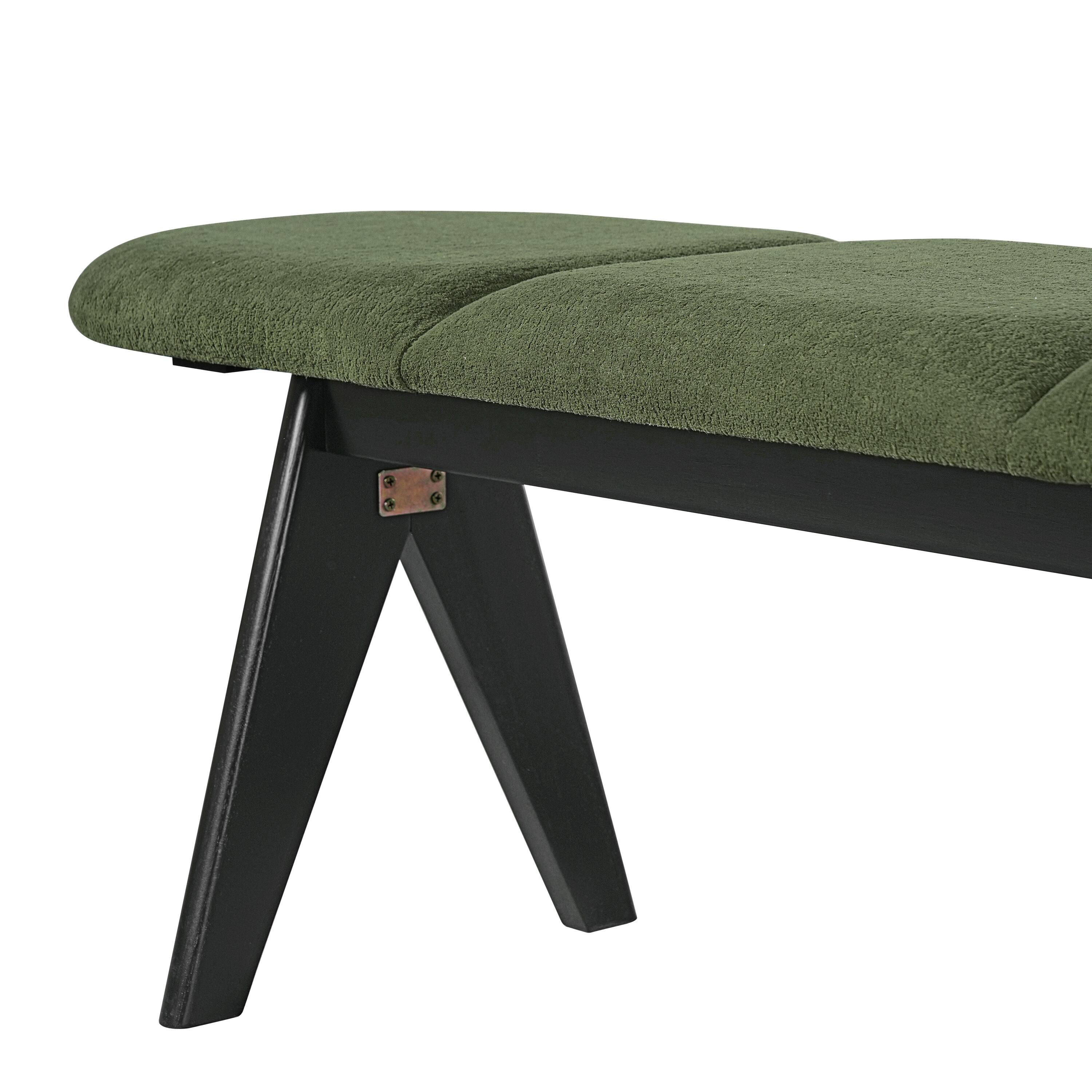 Alt View 6. Ropilly - Ropilly 53 Inch Green Upholstered Entryway Bench with Black Wood Legs, Modern Fabric Bedroom Seating - Green.