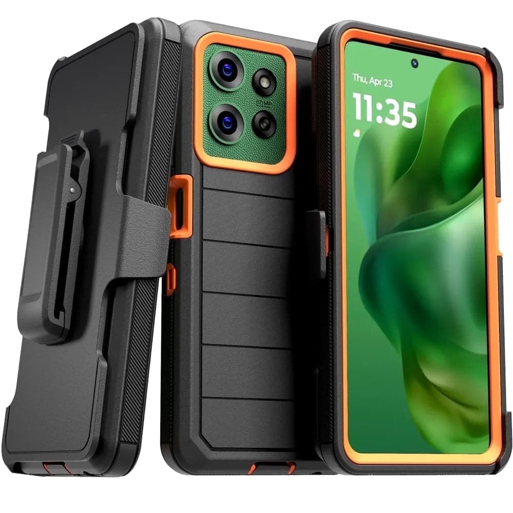 RomeTech - Defender Case for Motorola Moto G Power (2025) - Black / Orange
