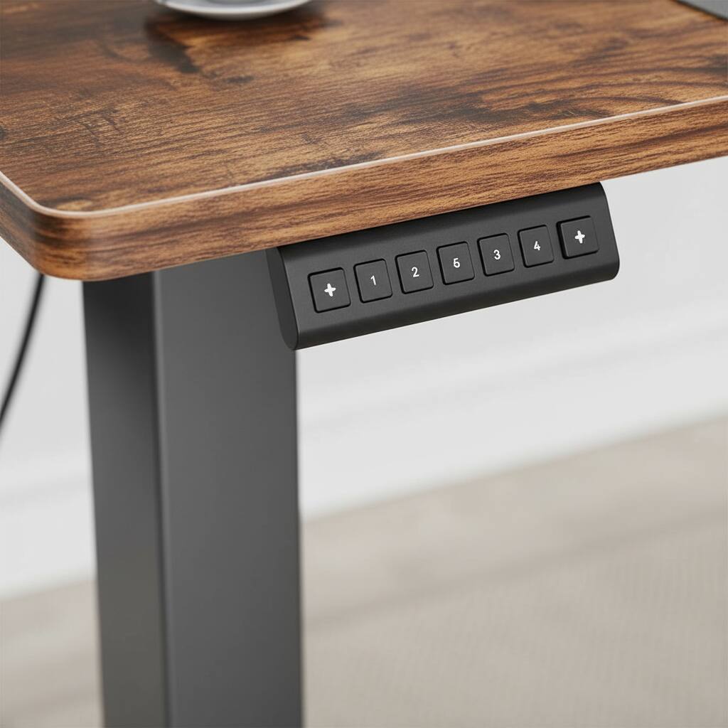 Left. AOITUN - 40" Electric Standing Desk, Rustic Sit Stand Desk, Ergonomic Height Adjustable Home Office Table - Steel.