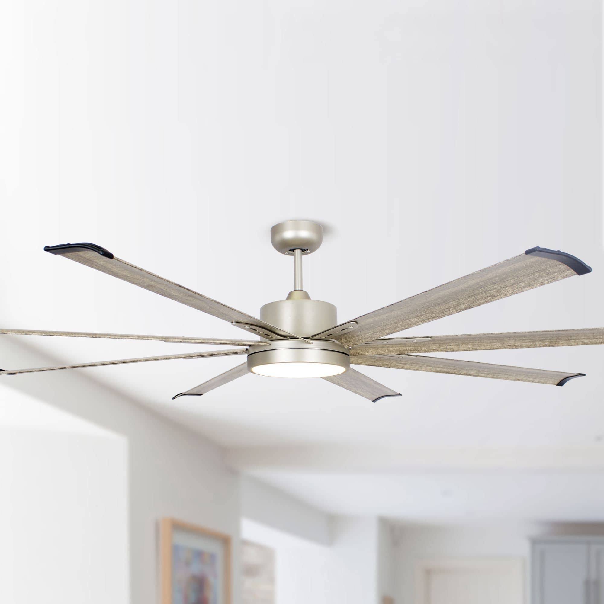 Front. Parrot Uncle - 72" Modern Silver LED Ceiling Fan with Remote Control and Aluminum Blades - Nickel.