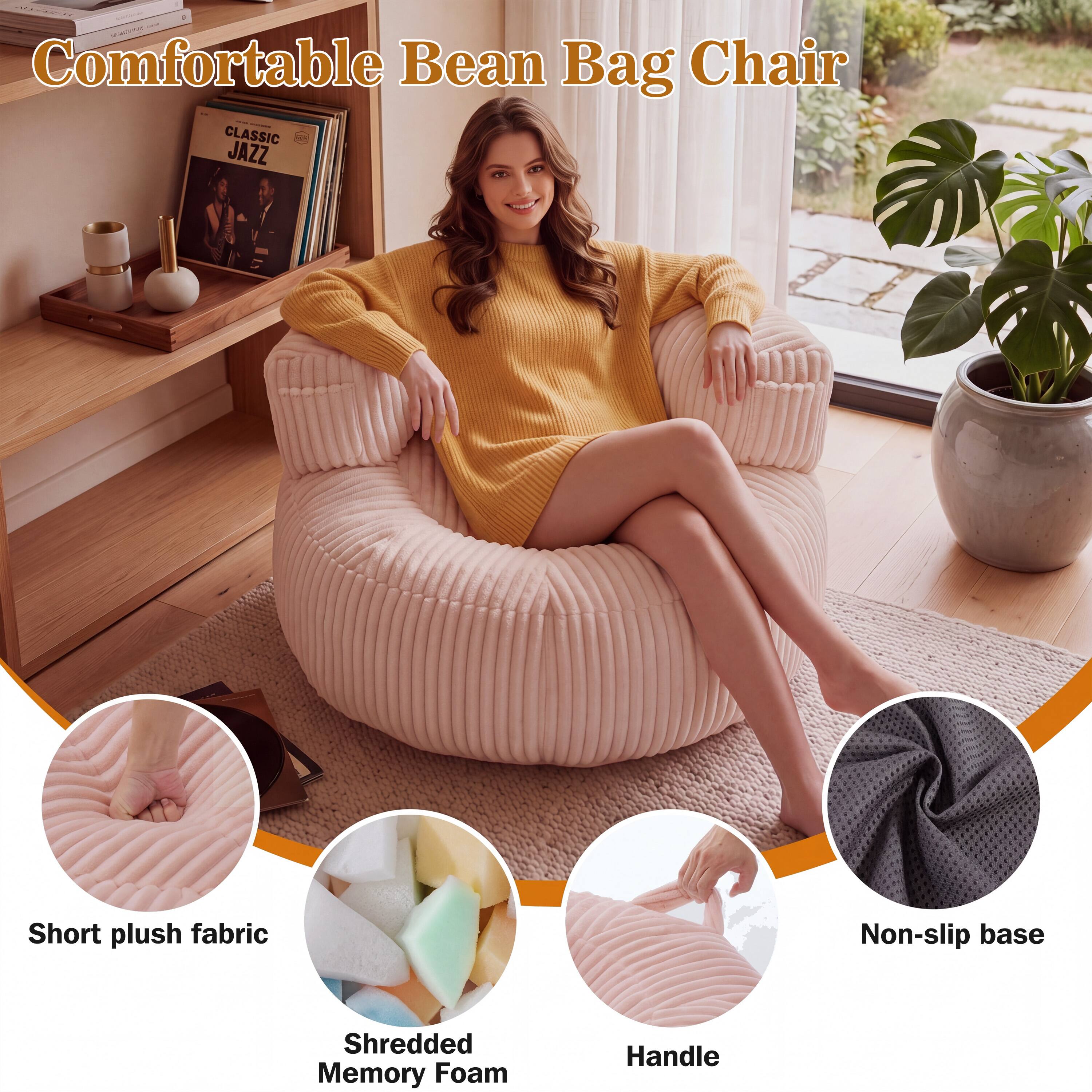 Comfortable Bean Bag Chair

- Short plush fabric
- Shredded Memory Foam
- Handle
- Non-slip base