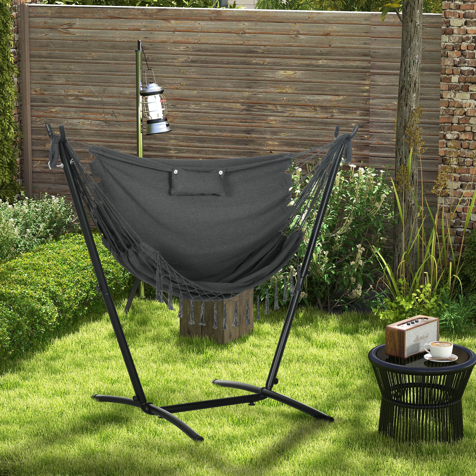 Alt View 1. Outsunny - Shape Stand Hammock Chair, Headrest Include Hammock Swing - Dark Gray.