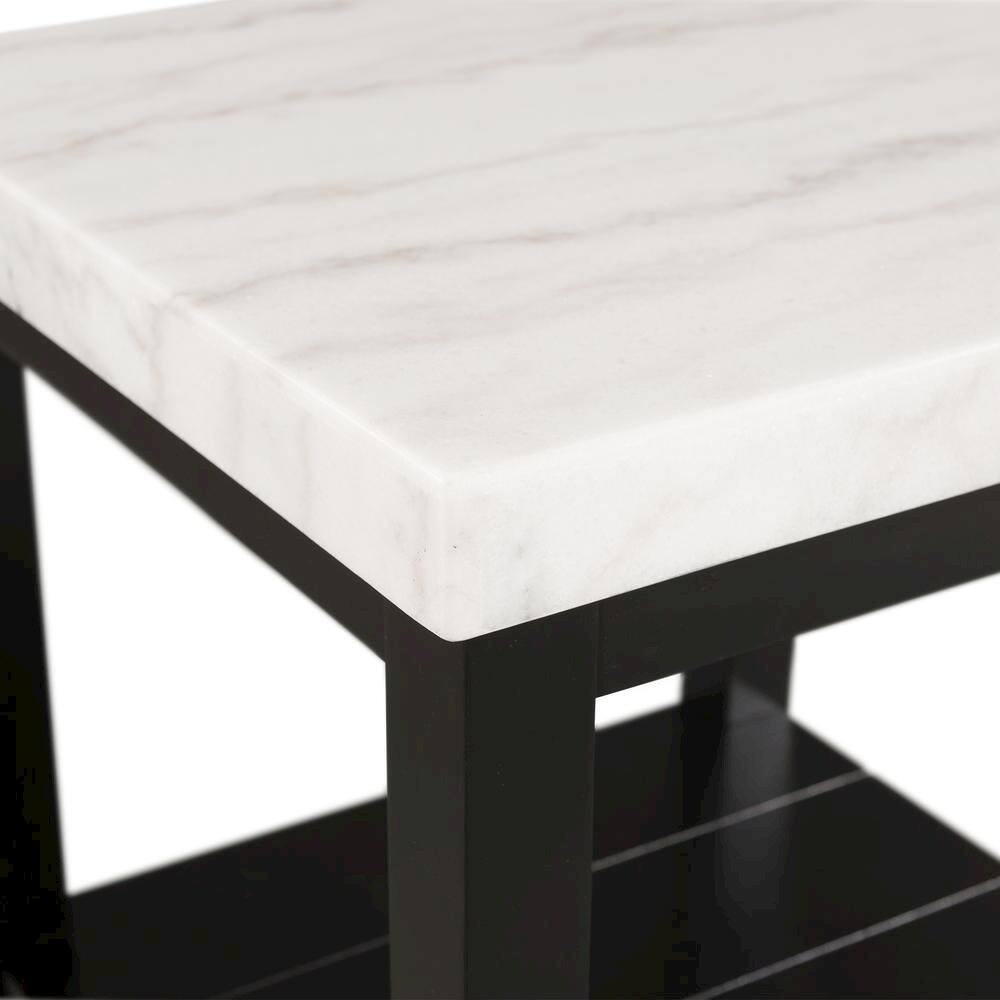 Alt View 3. FurniFact - White Marble Square Console Table with Acacia Base for Living Room - White.