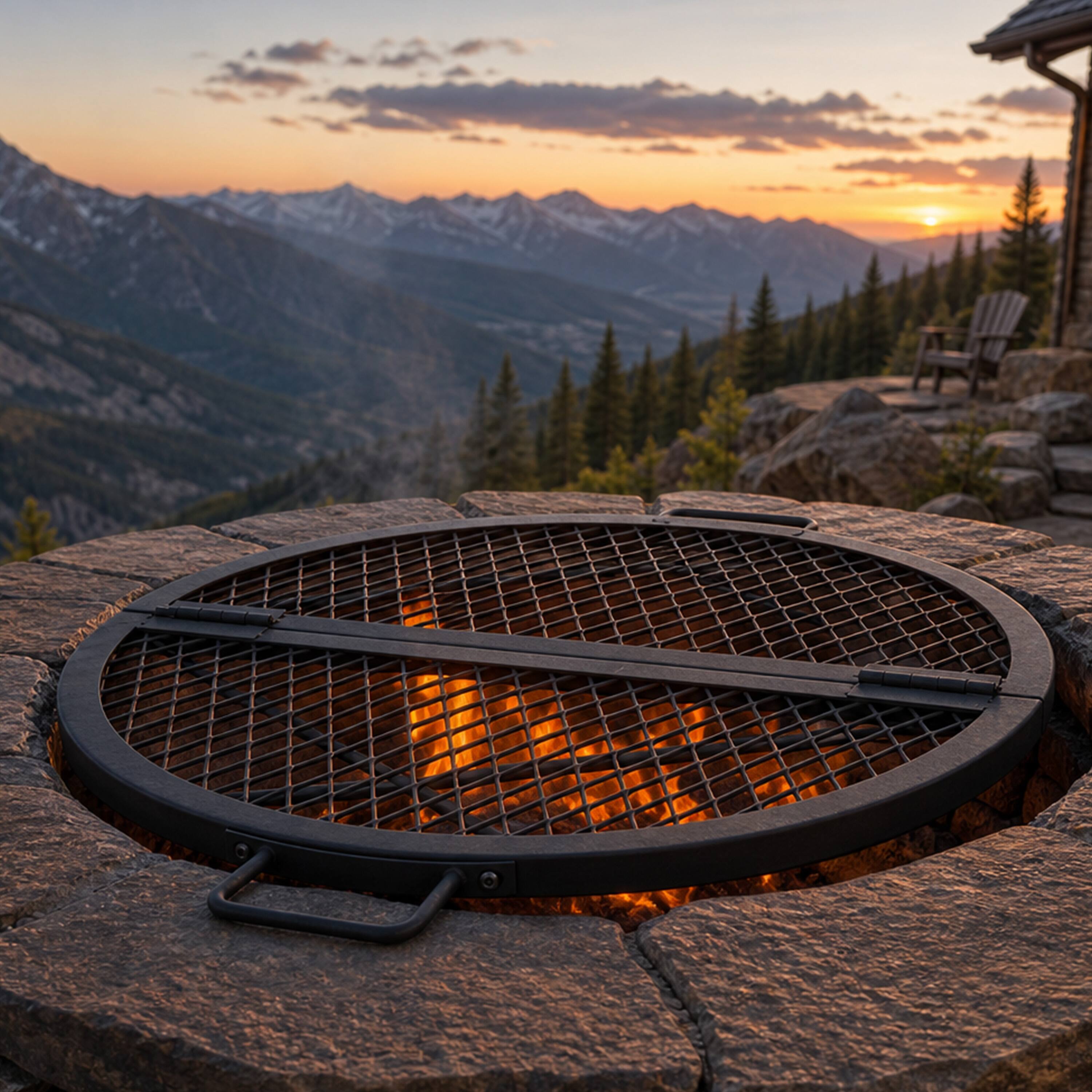 Alt View 9. Sunnydaze - Folding Black Steel Round Fire Grate - 38 in - Black.