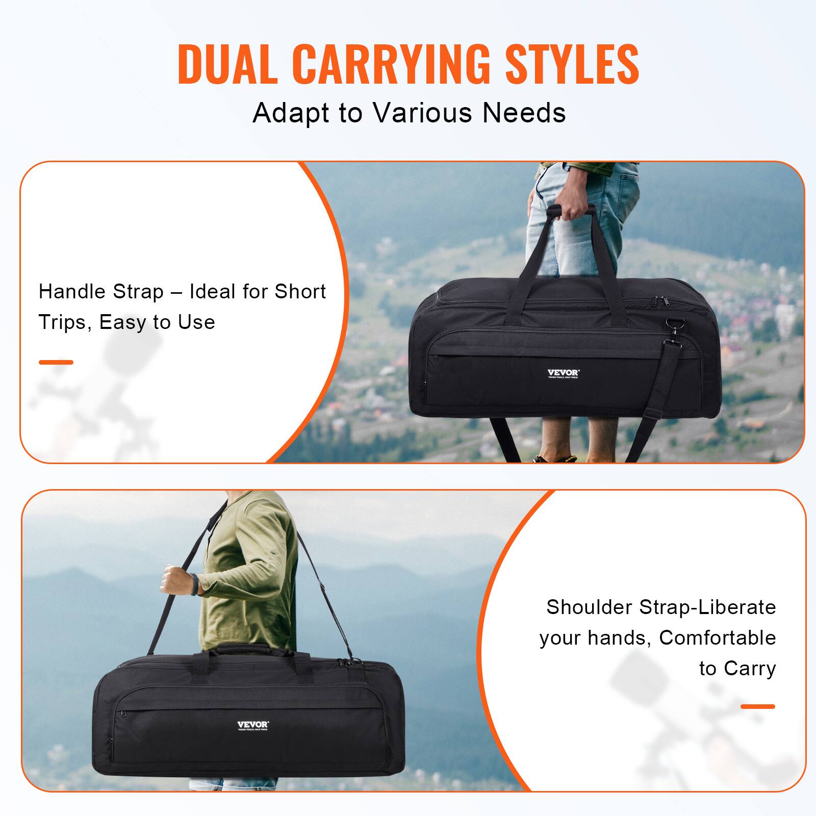 DUAL CARRYING STYLES  
Adapt to Various Needs  

Handle Strap – Ideal for Short Trips, Easy to Use  

Shoulder Strap – Liberate your hands, Comfortable to Carry