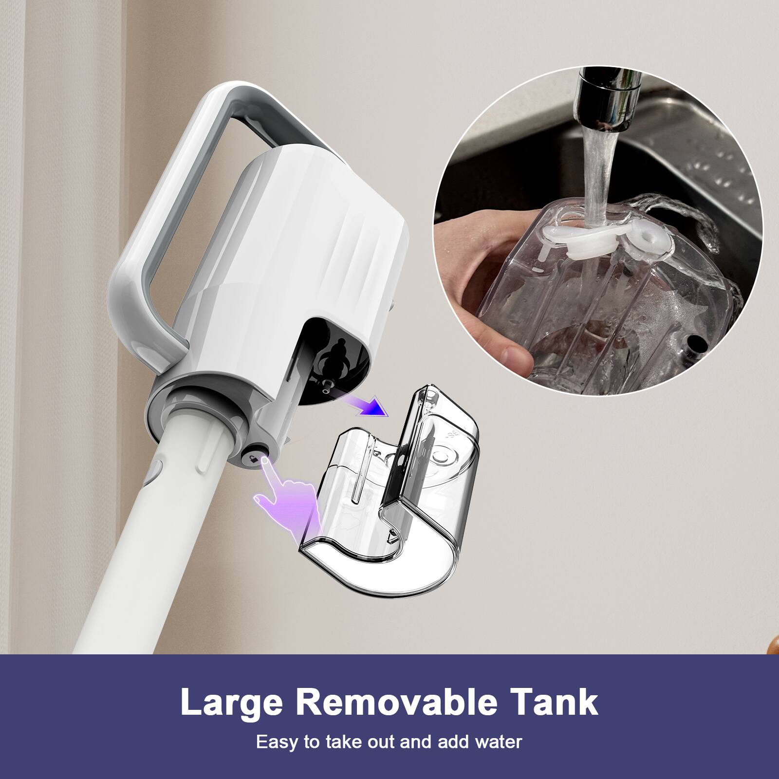 28 Large Removable Tank  
Easy to take out and add water