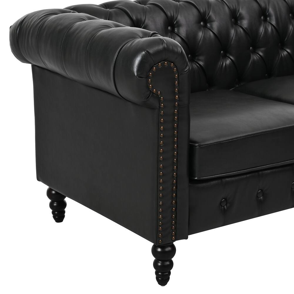 Alt View 8. Loheer - Loheer 85 Inch L-Shaped Sectional Sofa 4-Seater PU Leather Couch with Storage Ottoman - Black.